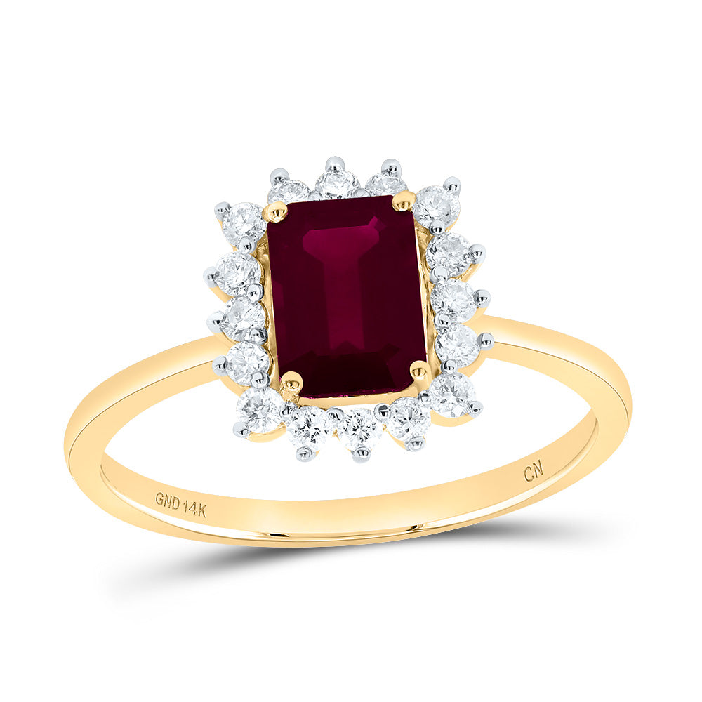 1/4Ctw-Dia Cn 7X5Mm Em-Ru Nat-Gem Ladies Ring (2.14 grams)