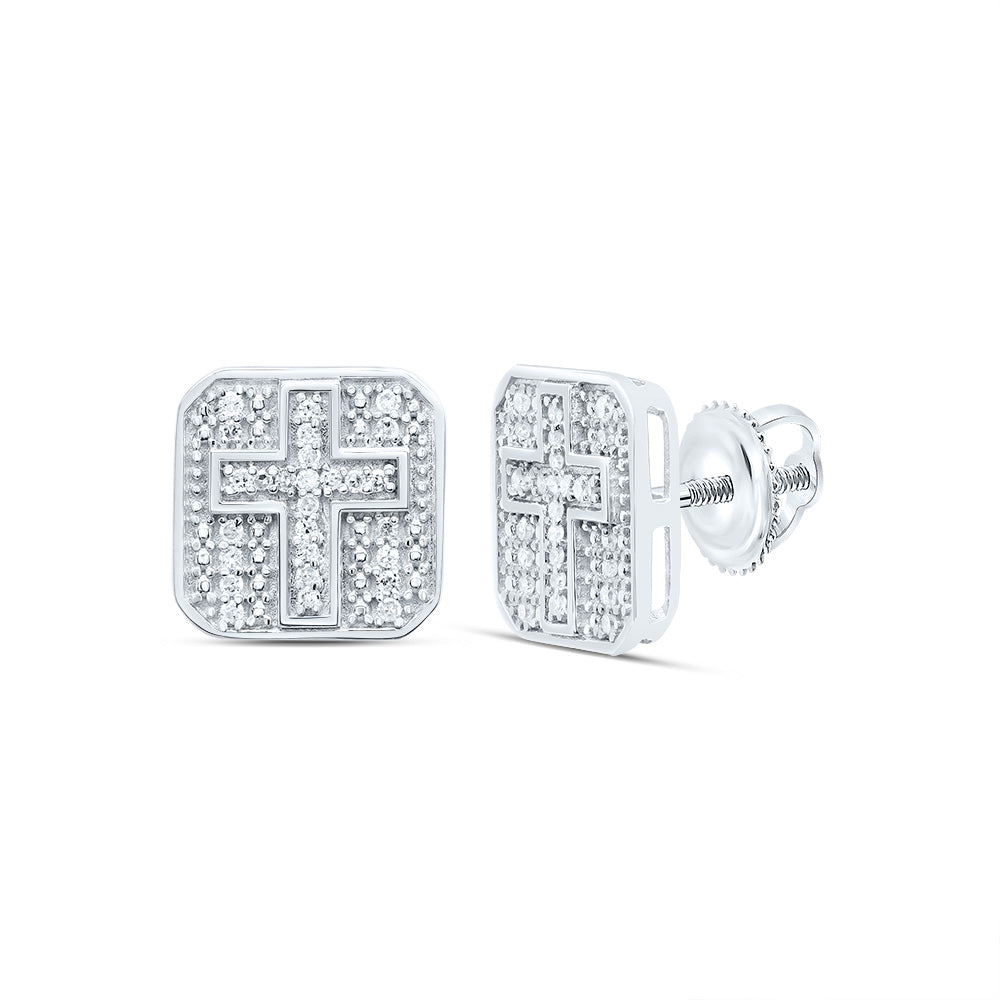 1/8Ctw Dia P1 Octagon Cross Men'S Stud Earring