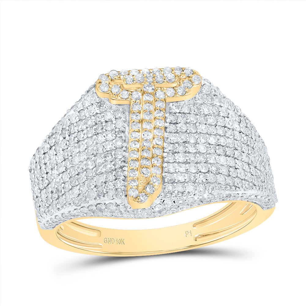1 5/8Ctw-Diamond Initial "T" Men's Ring (3.95 grams)