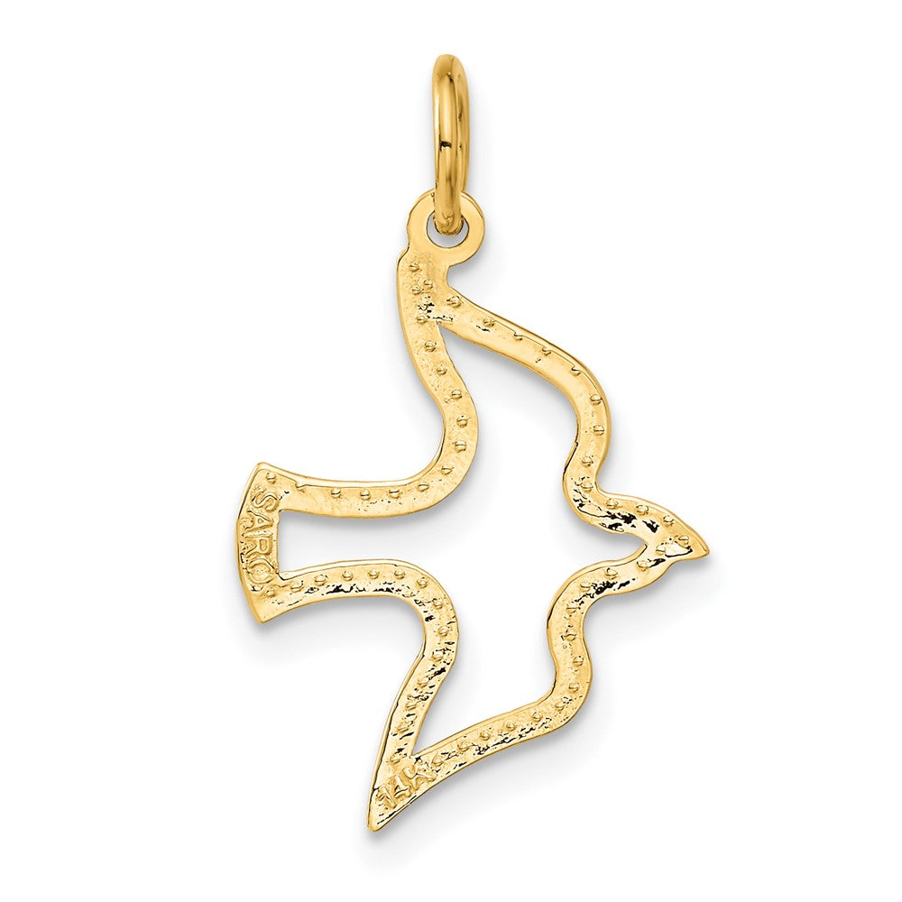 14k Yellow Gold 15 mm Satin and Diamond-Cut Dove Charm (0.7 grams)