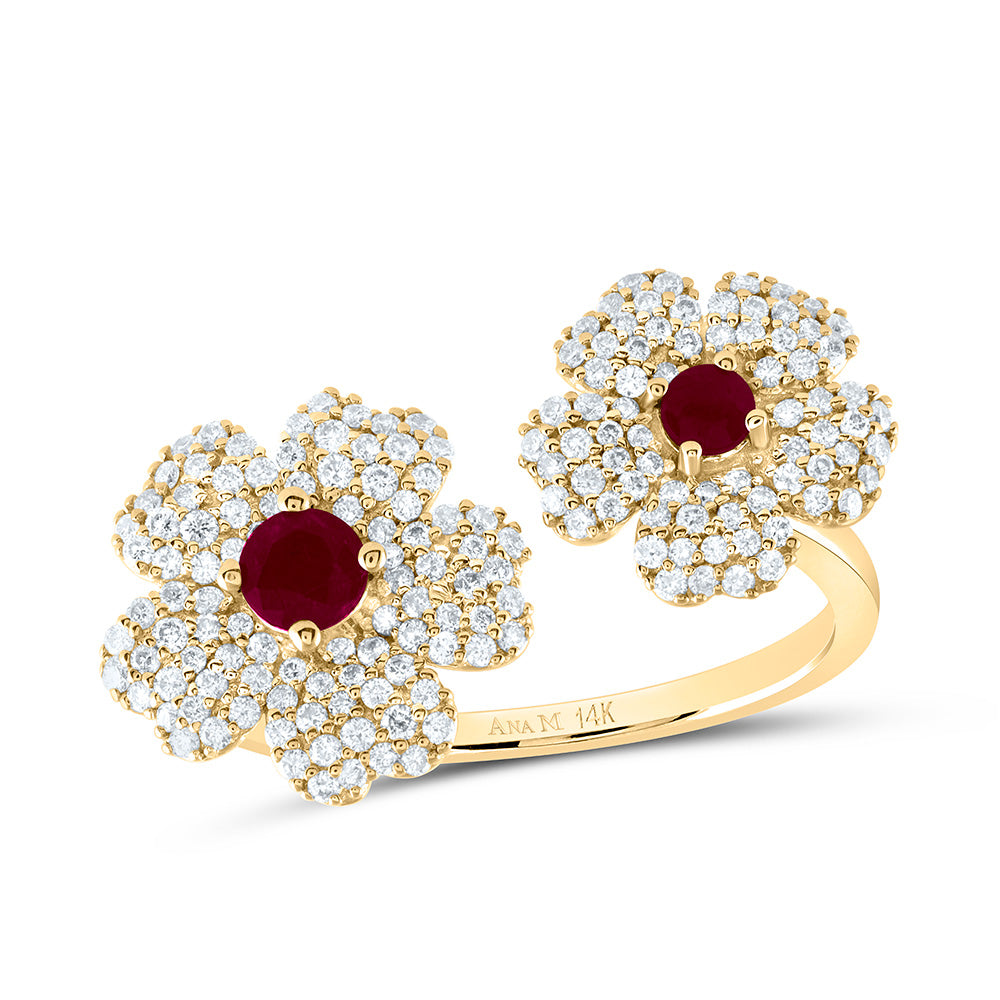 1/2Ctw-Nat Dia Ana M 2.8Mm-Rd-Ru, 3.5Mm-Rd-Ru Nat Gem Flower Ring (3.77 grams)