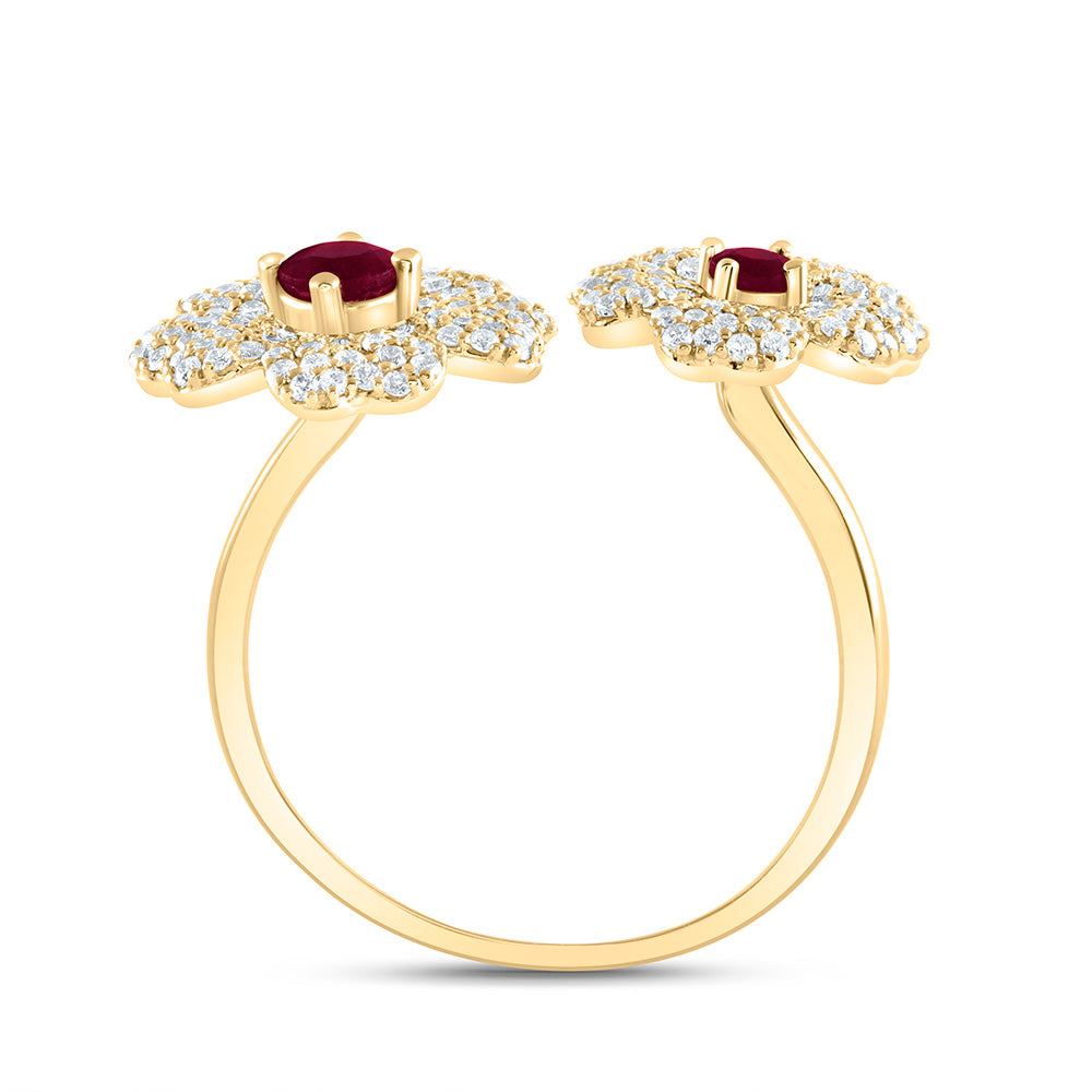 1/2Ctw-Nat Dia Ana M 2.8Mm-Rd-Ru, 3.5Mm-Rd-Ru Nat Gem Flower Ring (3.77 grams)