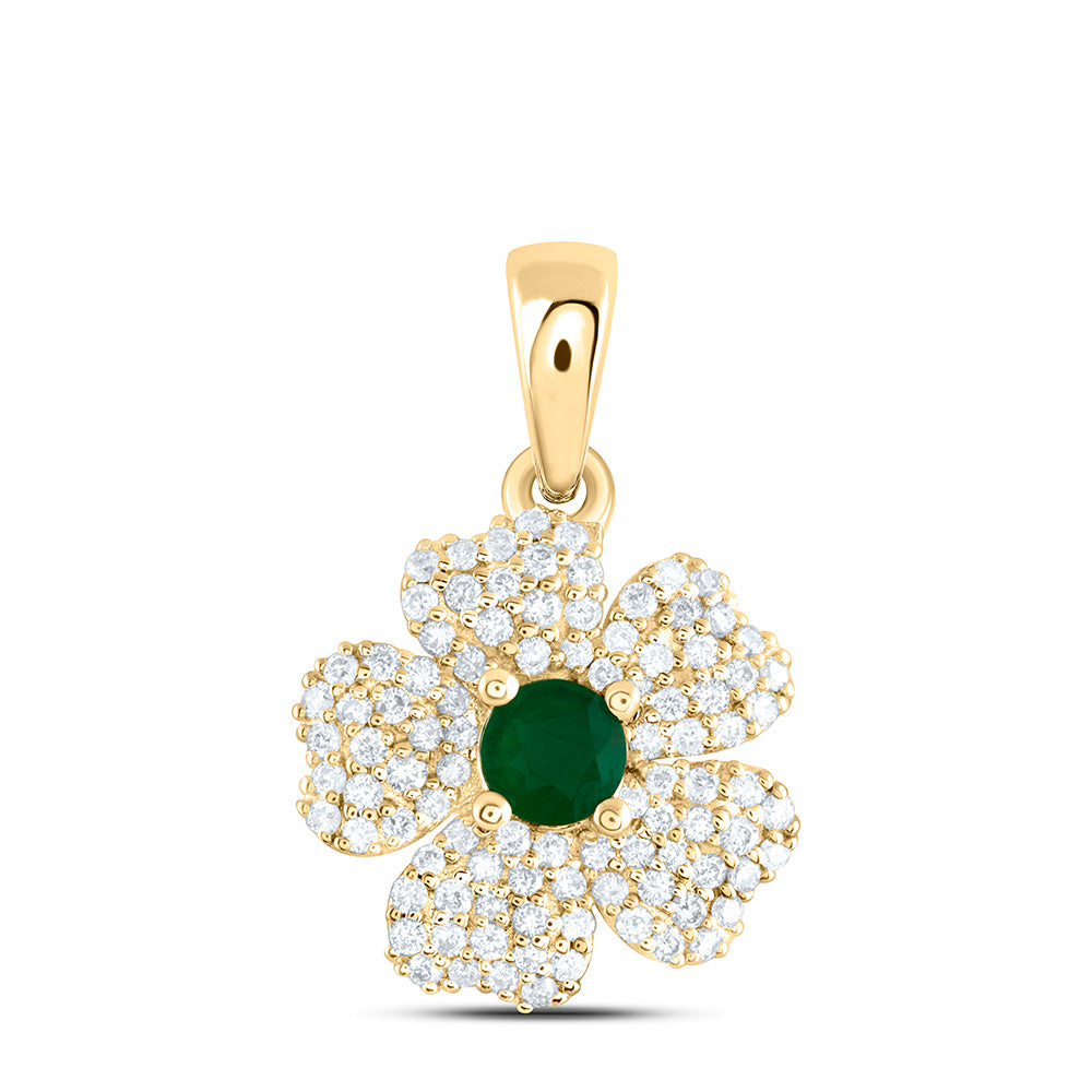 1/4Ctw-Nat Dia Ana M 3.5Mm-Rd-Em Nat Gem Flower Pendant (1.643333 grams)
