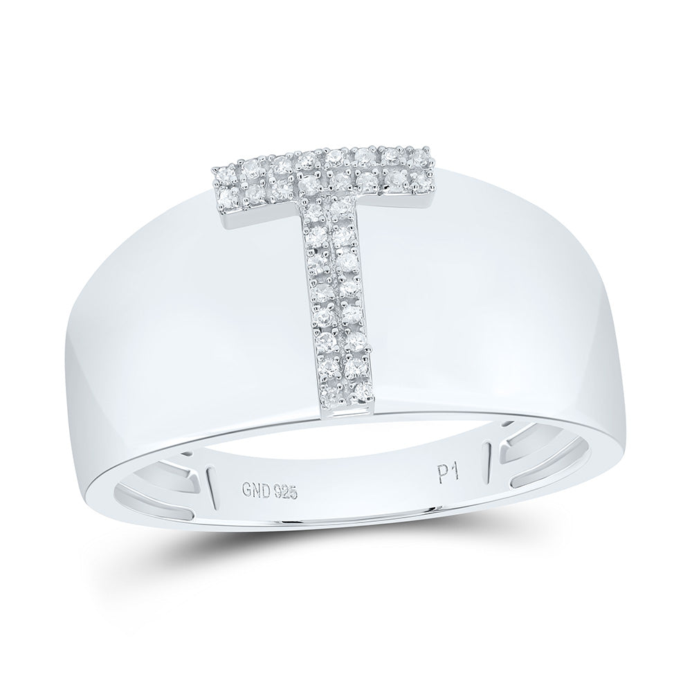 1/10Ctw-Dia P1 Initial "T" Men's Ring (3.7 grams)