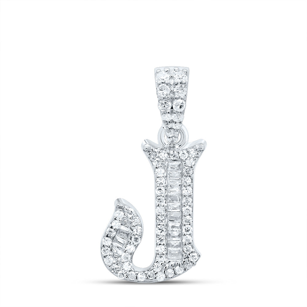1/4Ctw-Dia P1 Gift Initial "J" Baguette Pendant (1.353 grams)