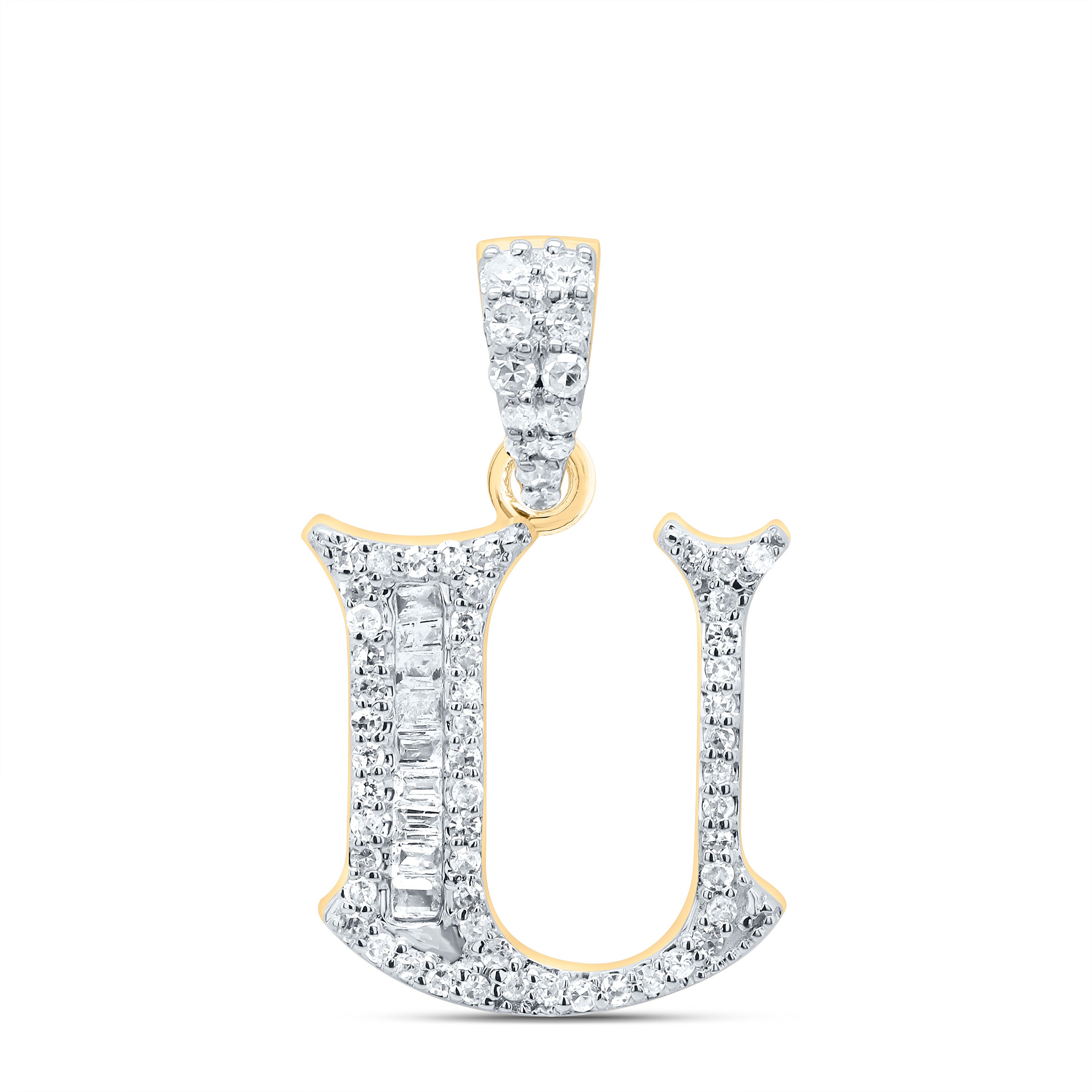 1/4Ctw-Dia P1 Gift Initial "U" Baguette Pendant (1.481 grams)