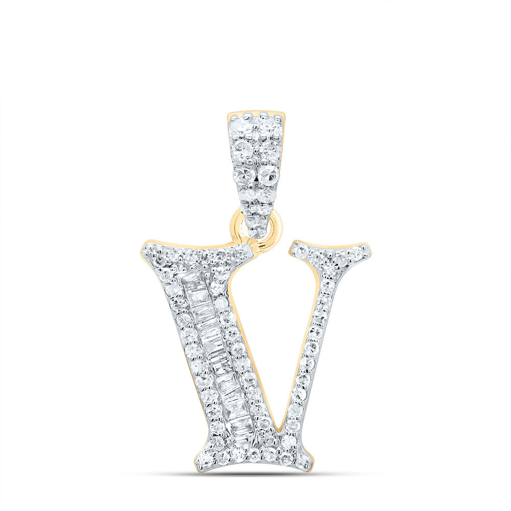 1/4Ctw-Dia P1 Gift Initial "V" Baguette Pendant (1.506 grams)