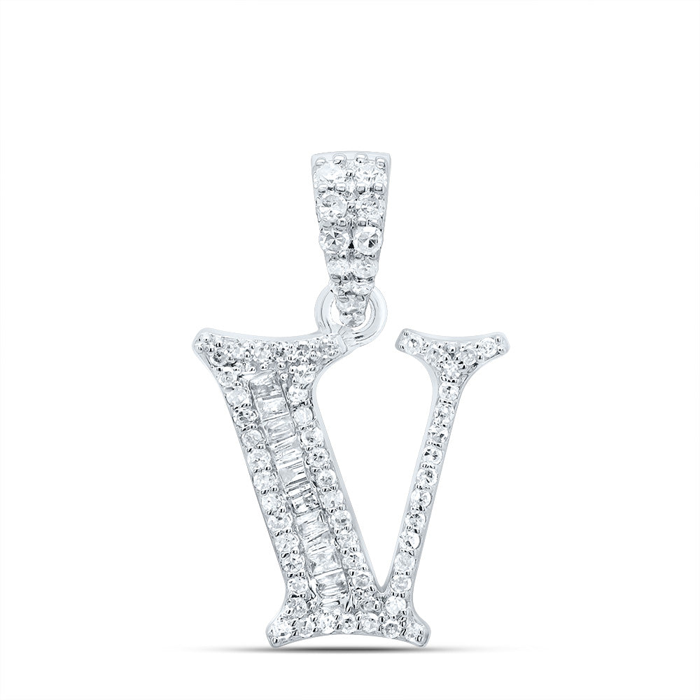 1/4Ctw-Dia P1 Gift Initial "V" Baguette Pendant (1.506 grams)