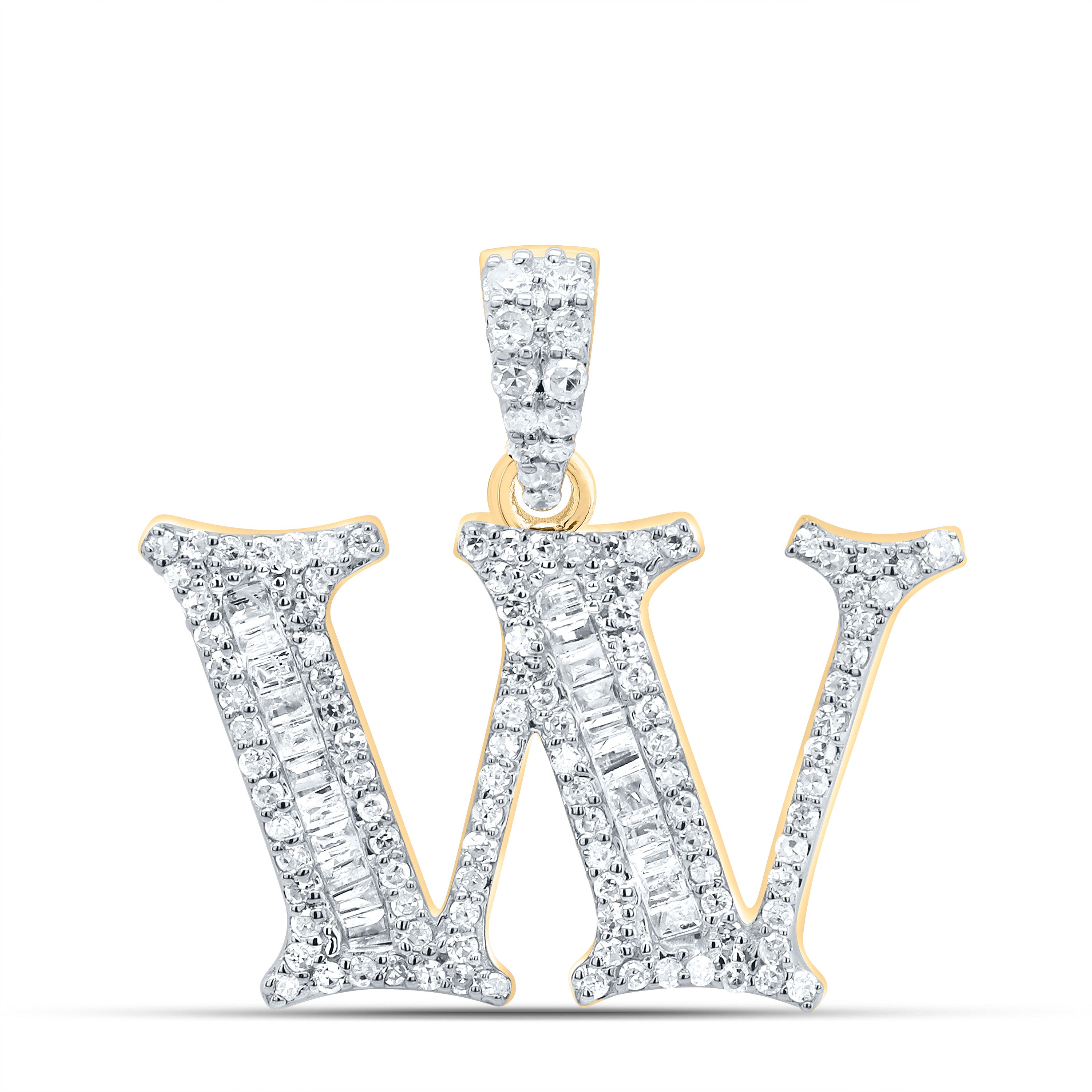 3/8Ctw-Dia P1 Gift Initial "W" Baguette Pendant (2.412 grams)