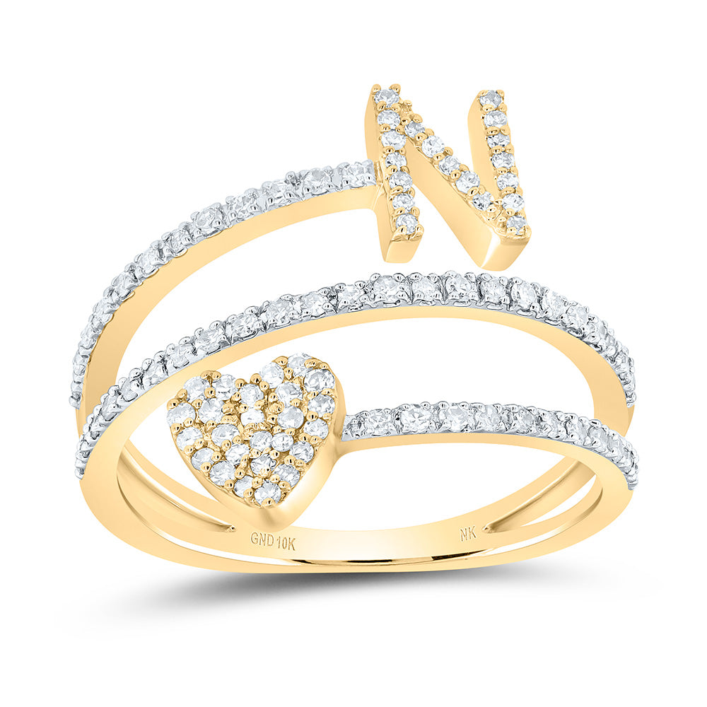 3/8Ctw-Nat Dia Nk Gift Initial "N" Heart Ladies Ring (2.63 grams)