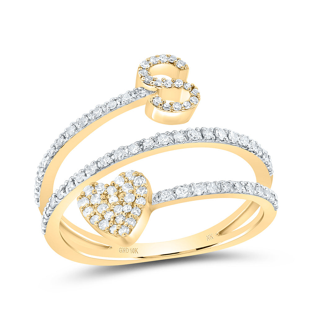 3/8Ctw-Nat Dia Nk Gift Initial "S" Heart Ladies Ring (2.69 grams)