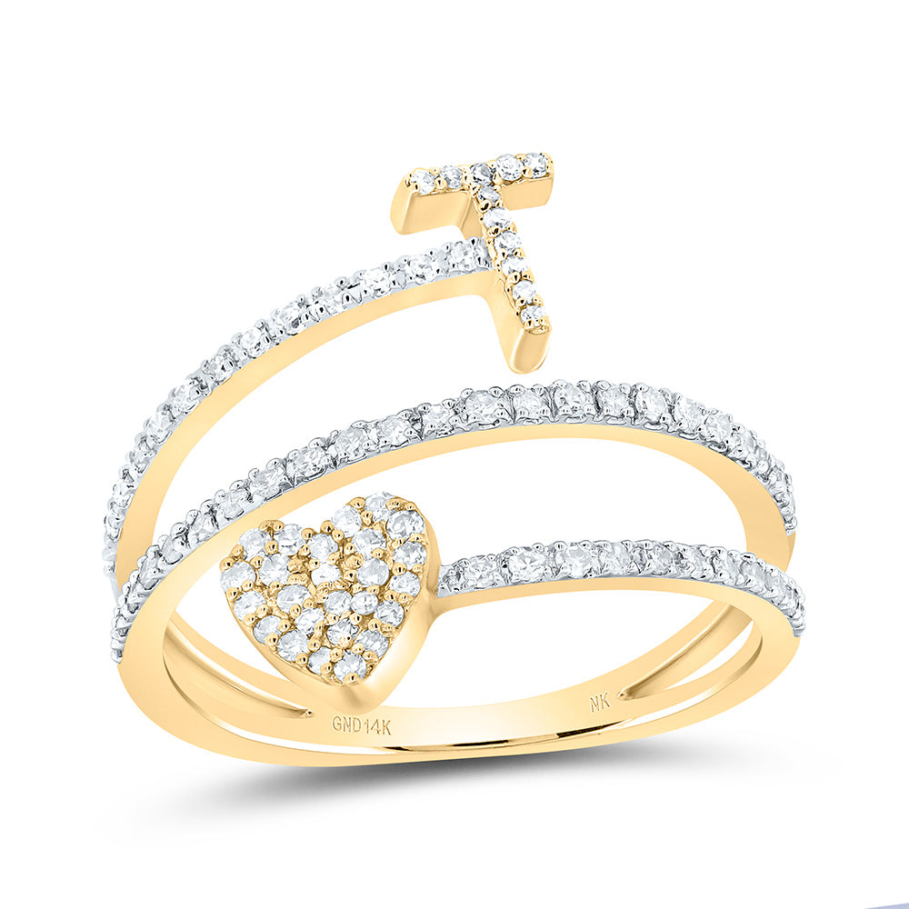 3/8Ctw-Nat Diamond Gift Initial "T" Heart Ladies Ring (2.74 grams)