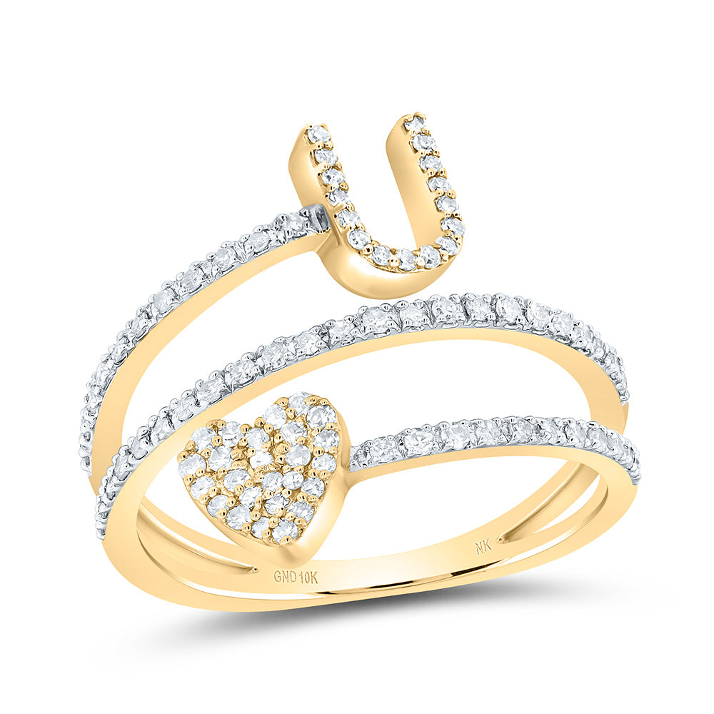 3/8Ctw-Nat Dia Nk Gift Initial "U" Heart Ladies Ring (2.54 grams)