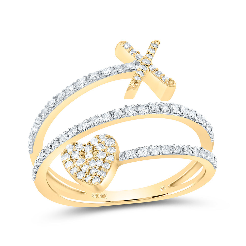 3/8Ctw-Nat Diamond Gift Initial "X" Heart Ladies Ring (2.64 grams)