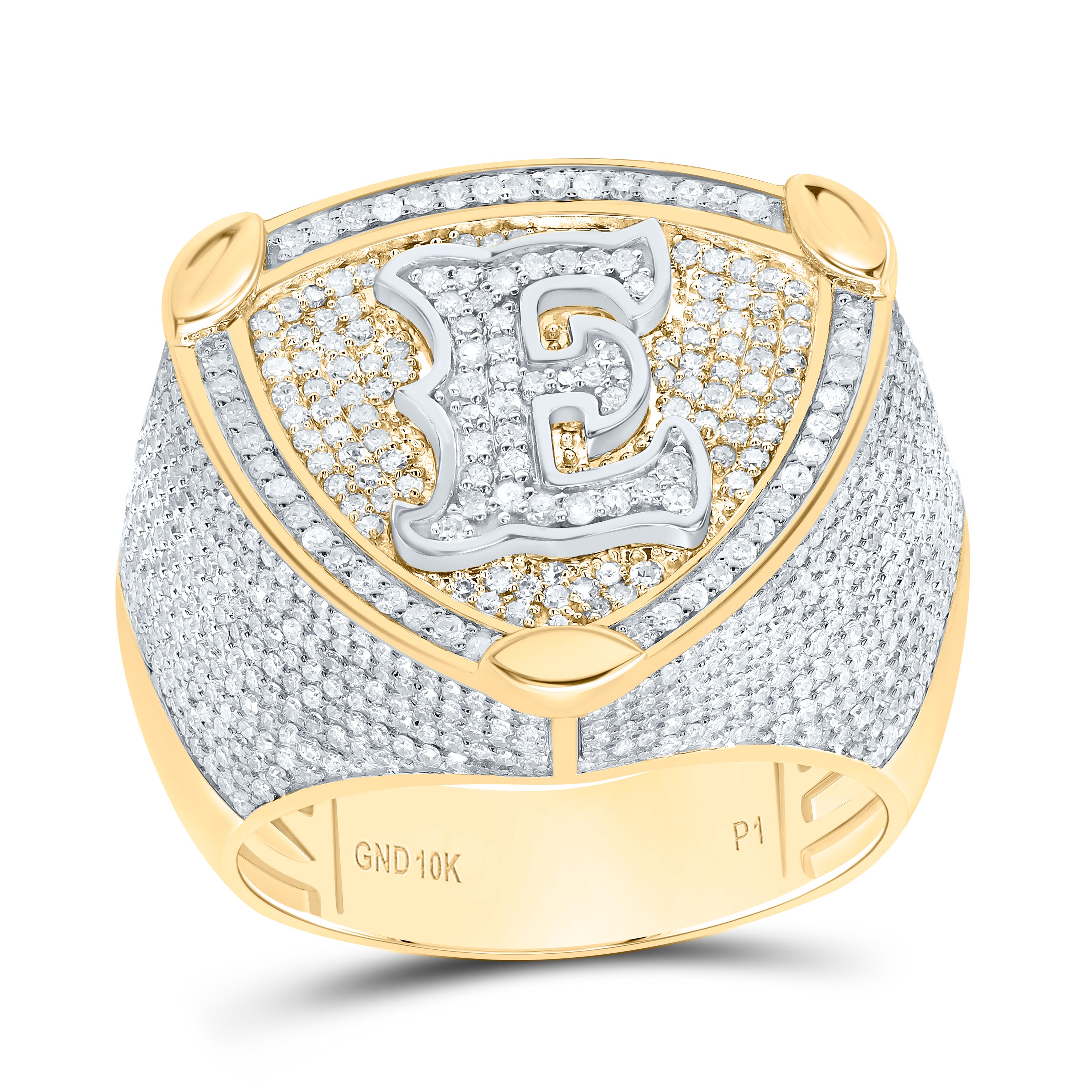 2Ctw-Dia P1 Initial "E" Men's Ring (11.46 grams)