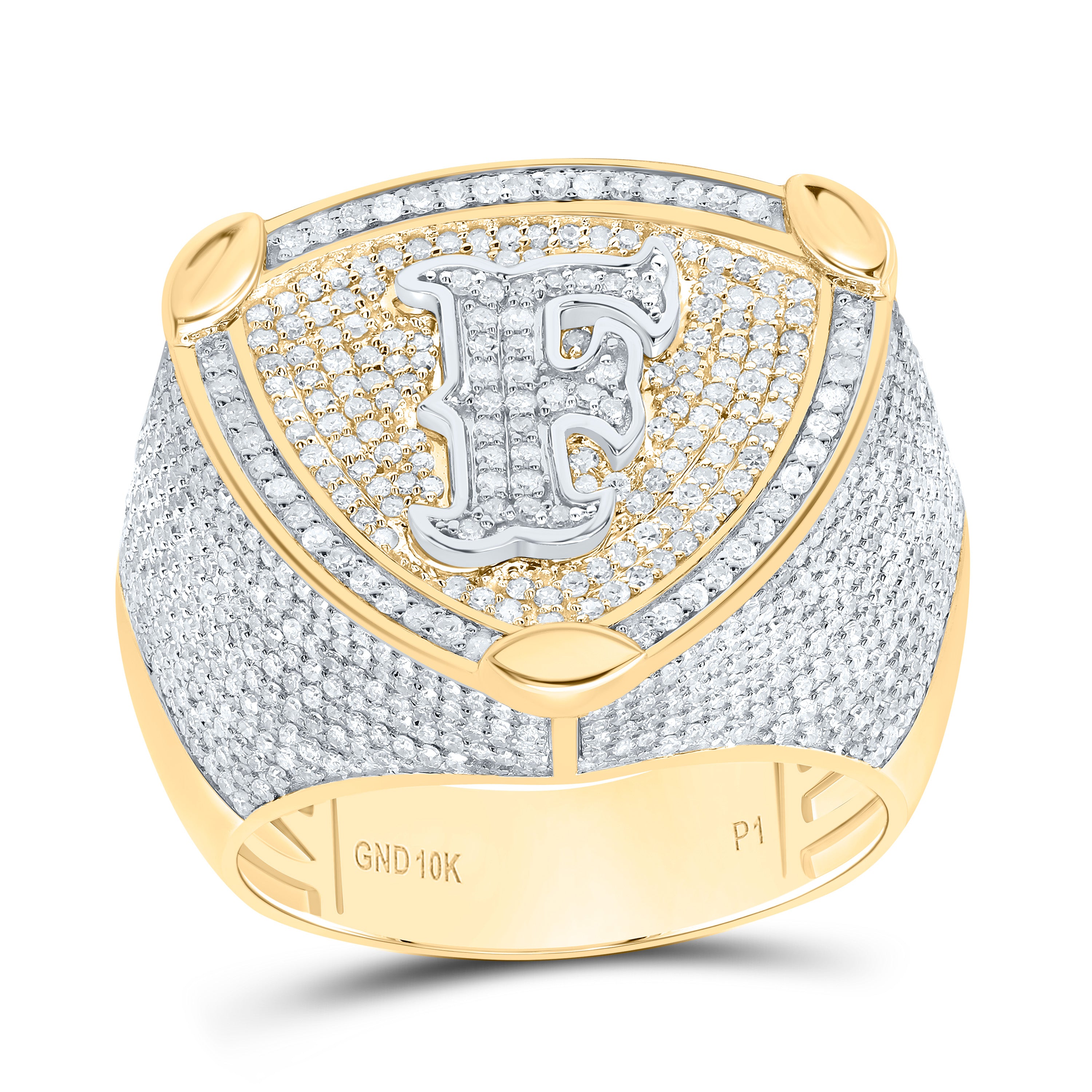 2Ctw-Dia P1 Initial ""F"" Men's Ring" (11.55 grams)