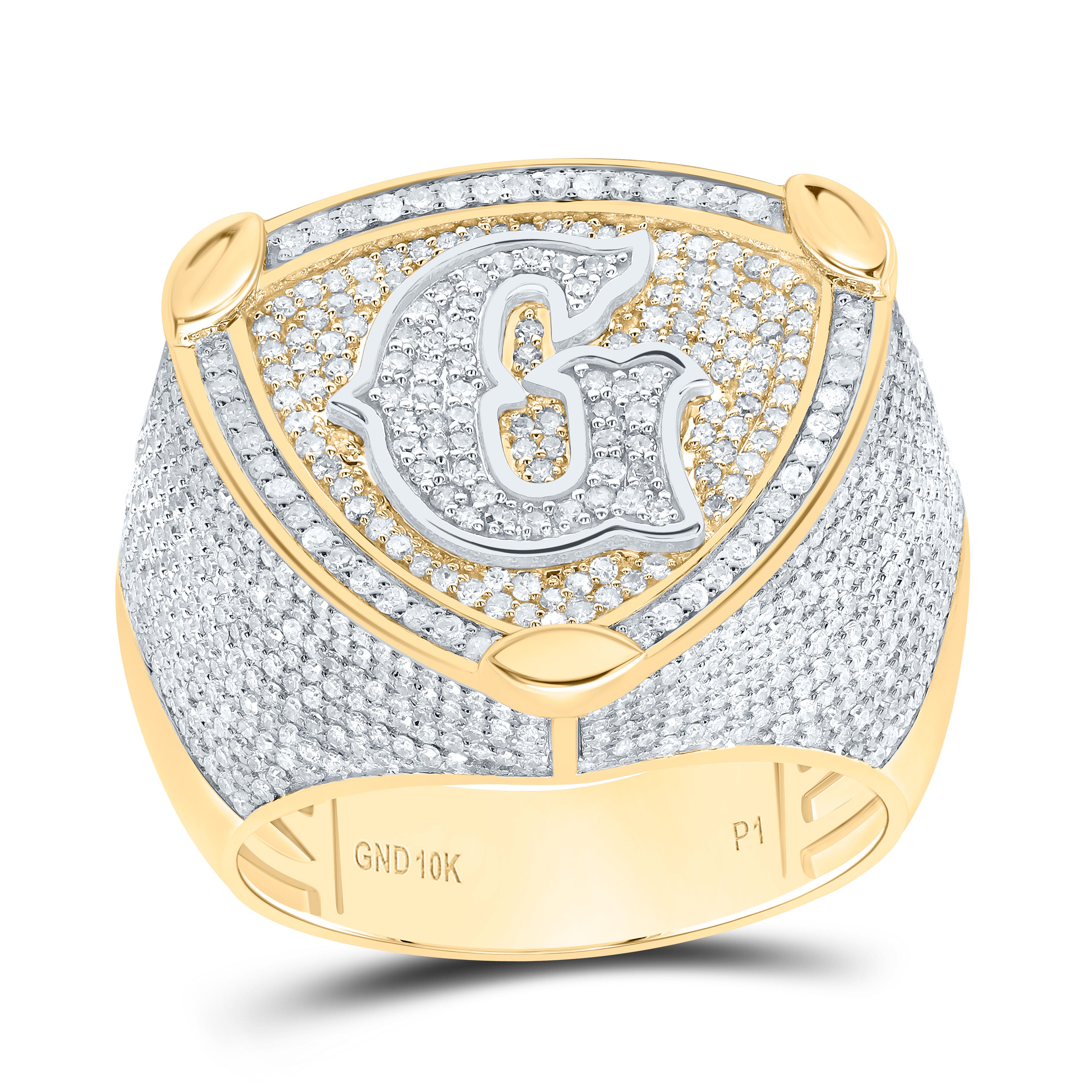 2Ctw-Dia P1 Initial "G" Men's Ring (11.2 grams)