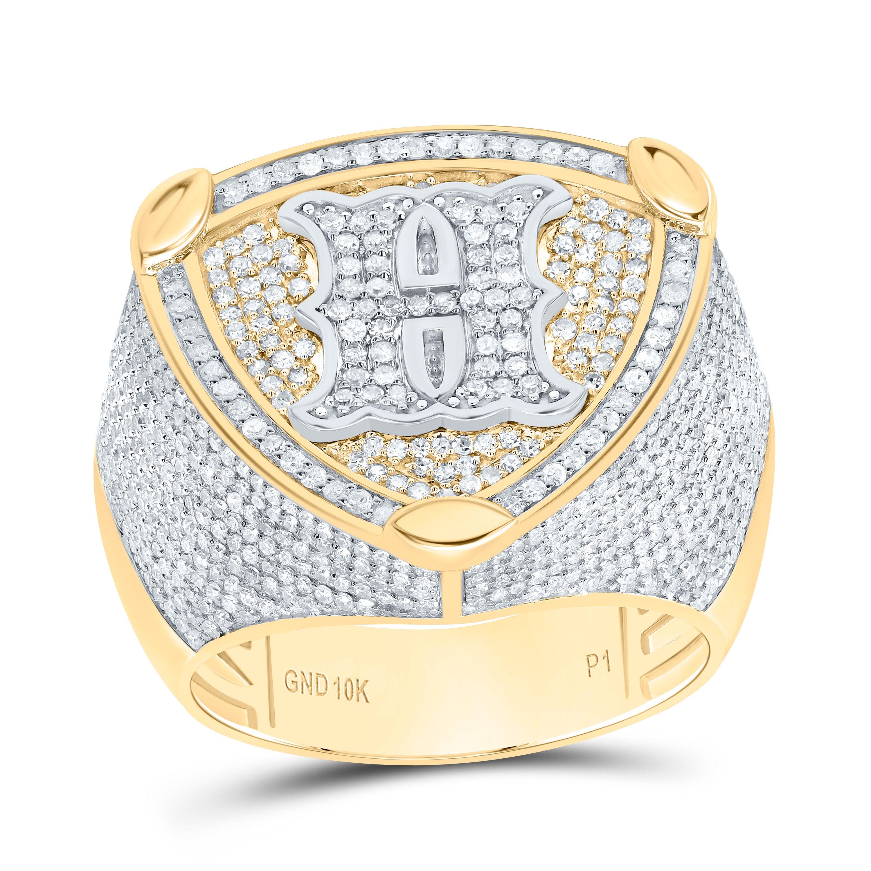 2Ctw-Dia P1 Initial "H" Men's Ring (10.57 grams)