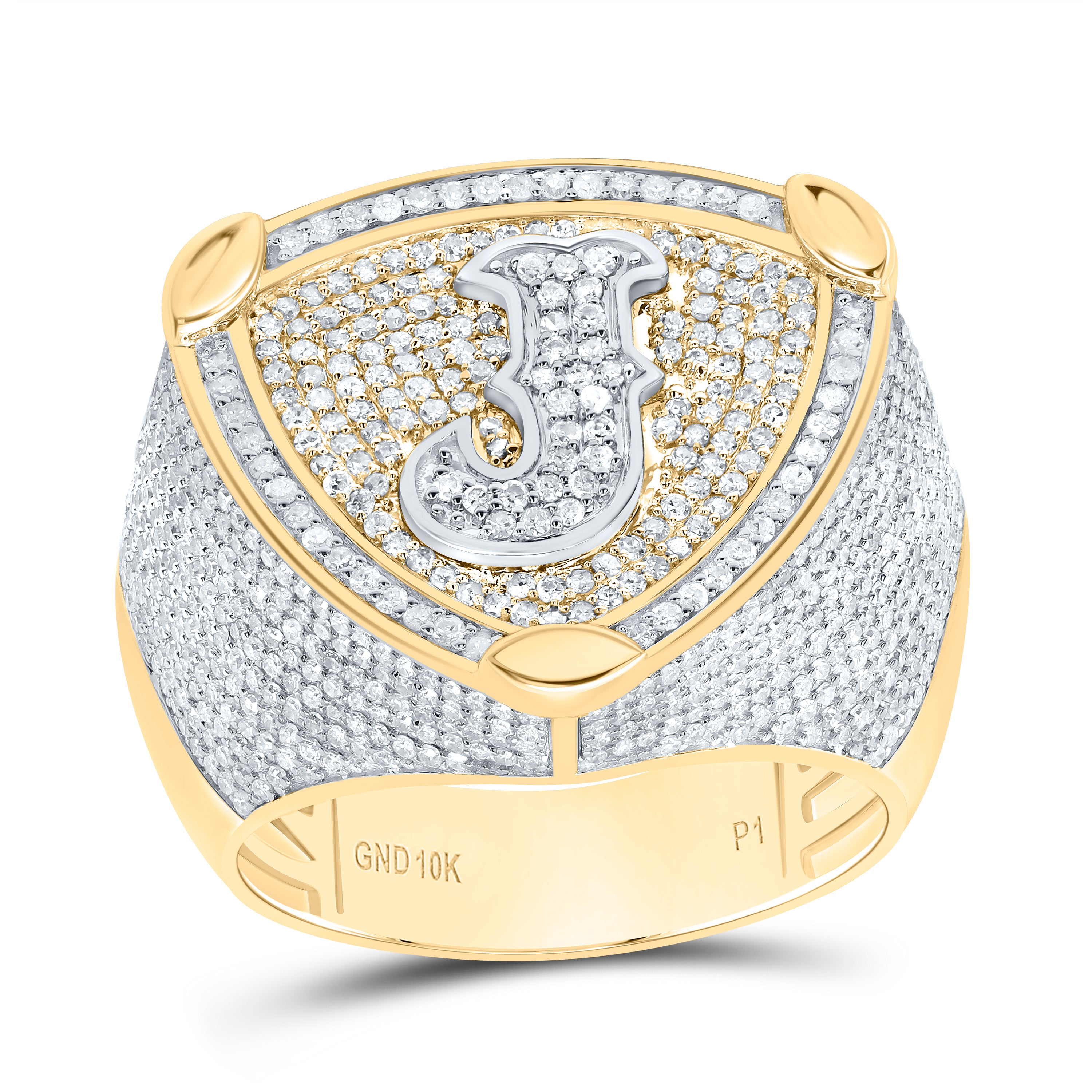 2Ctw-Dia P1 Initial "J" Men's Ring (11.58 grams)