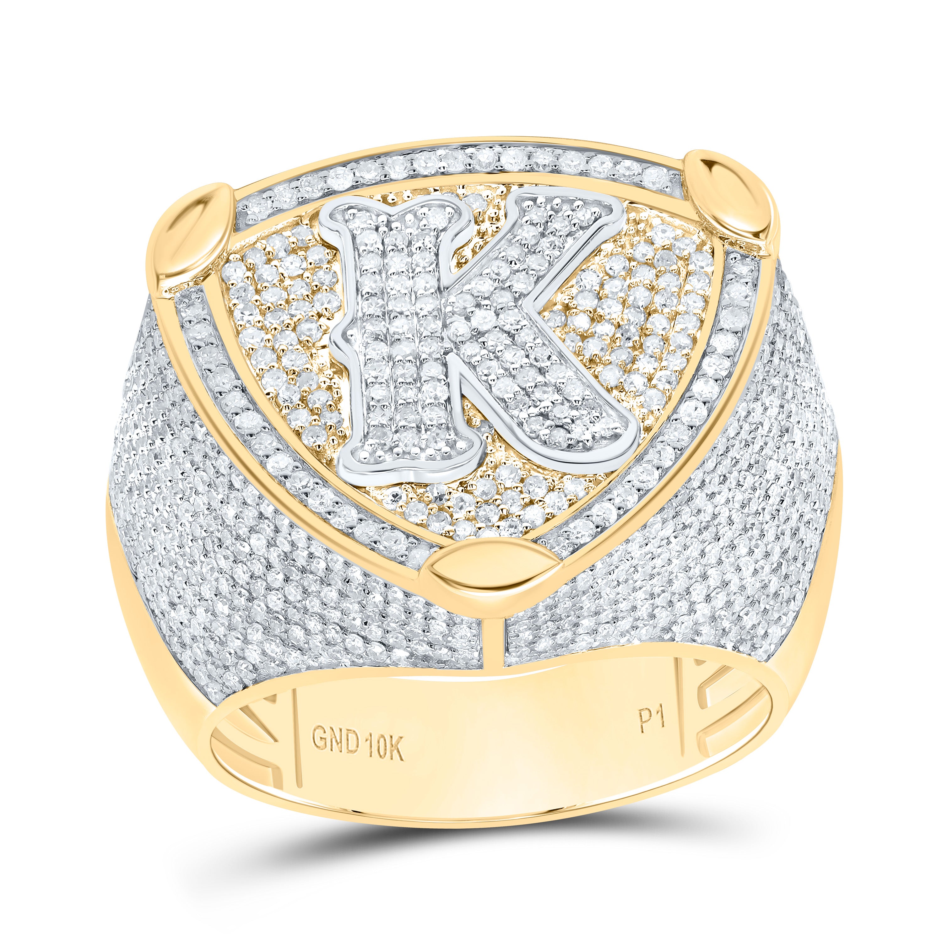 2Ctw-Dia P1 Initial "K" Men's Ring (11.56 grams)