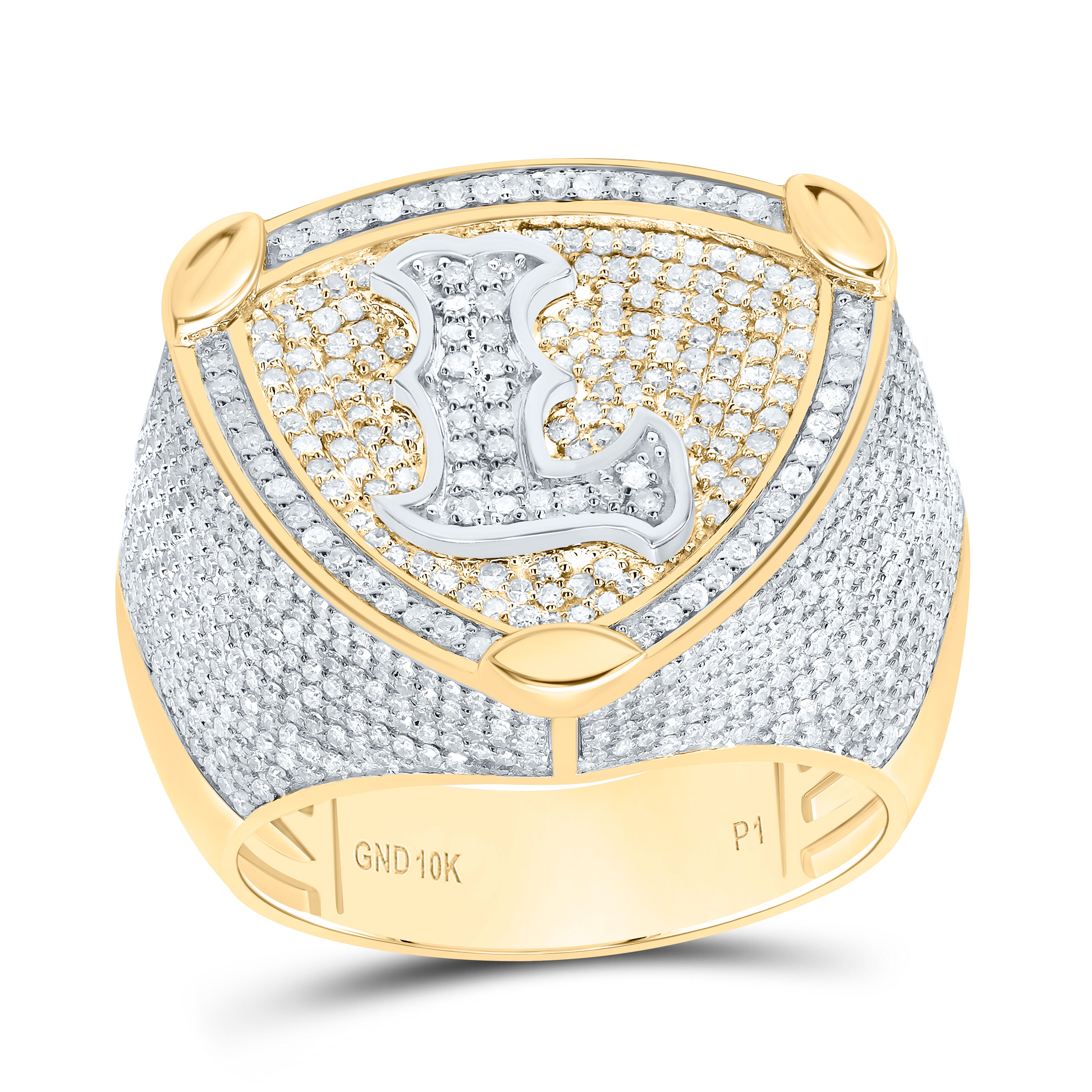 2Ctw-Dia P1 Initial "L" Men's Ring (11.2 grams)