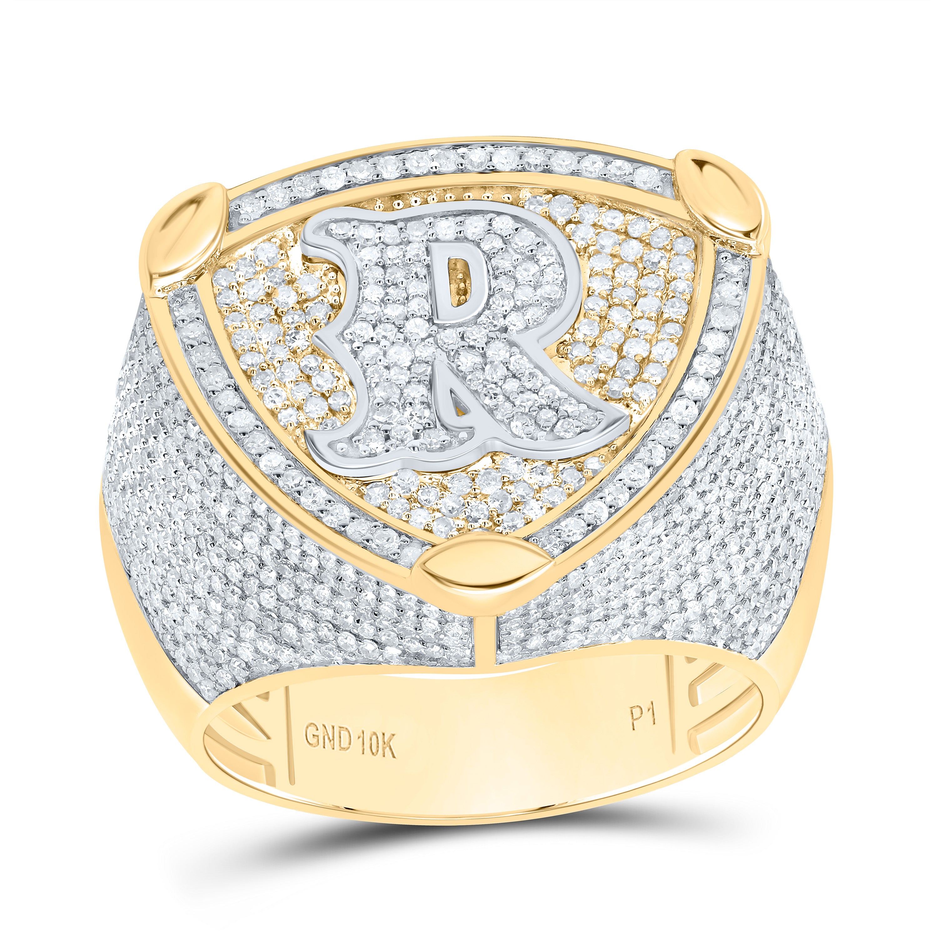 2Ctw-Dia P1 Initial "R" Men's Ring (11.23 grams)