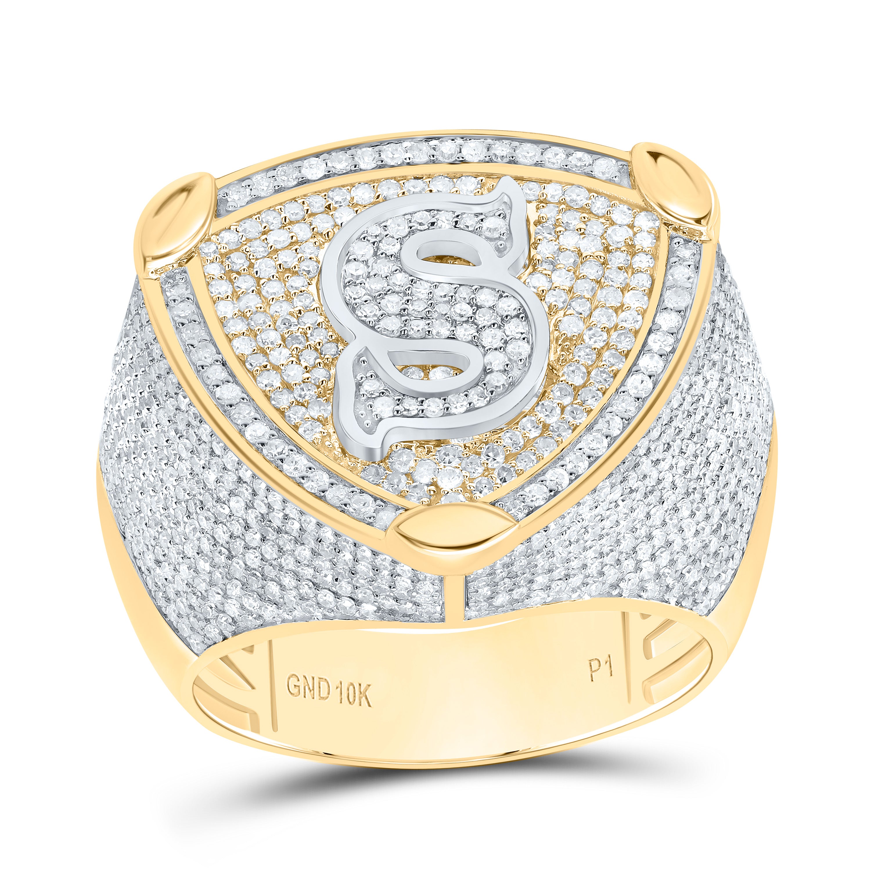 2Ctw-Dia P1 Initial "S" Men's Ring (10.89 grams)