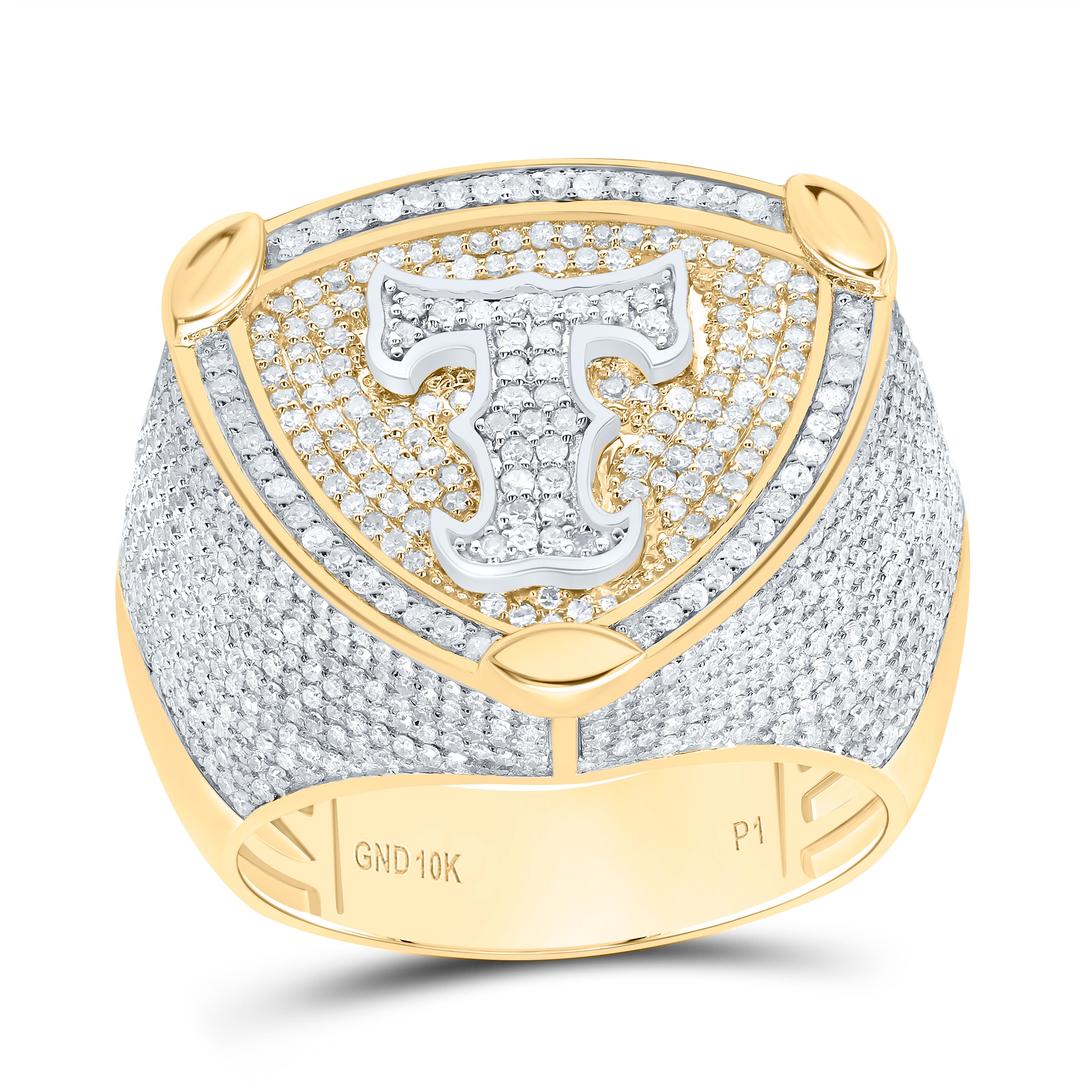 2Ctw-Dia P1 Initial "T" Men's Ring (11.26 grams)
