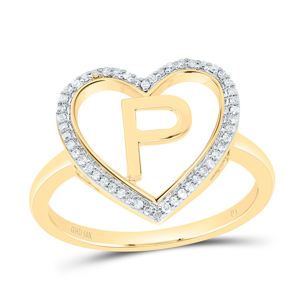 1/10Ctw-Nat Dia P1 Gift Initial "P" Ladies Heart Ring