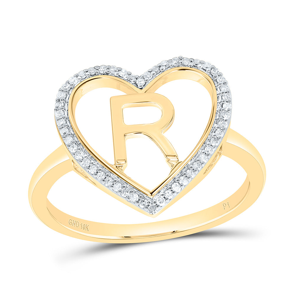 1/10Ctw-Nat Dia P1 Gift Initial "R" Ladies Heart Ring