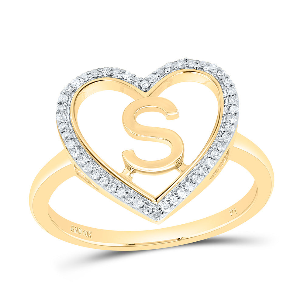 1/10Ctw-Nat Dia P1 Gift Initial "S" Ladies Heart Ring