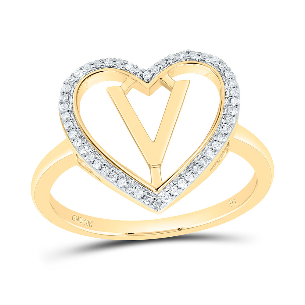 1/10Ctw-Nat Dia P1 Gift Initial "V" Ladies Heart Ring