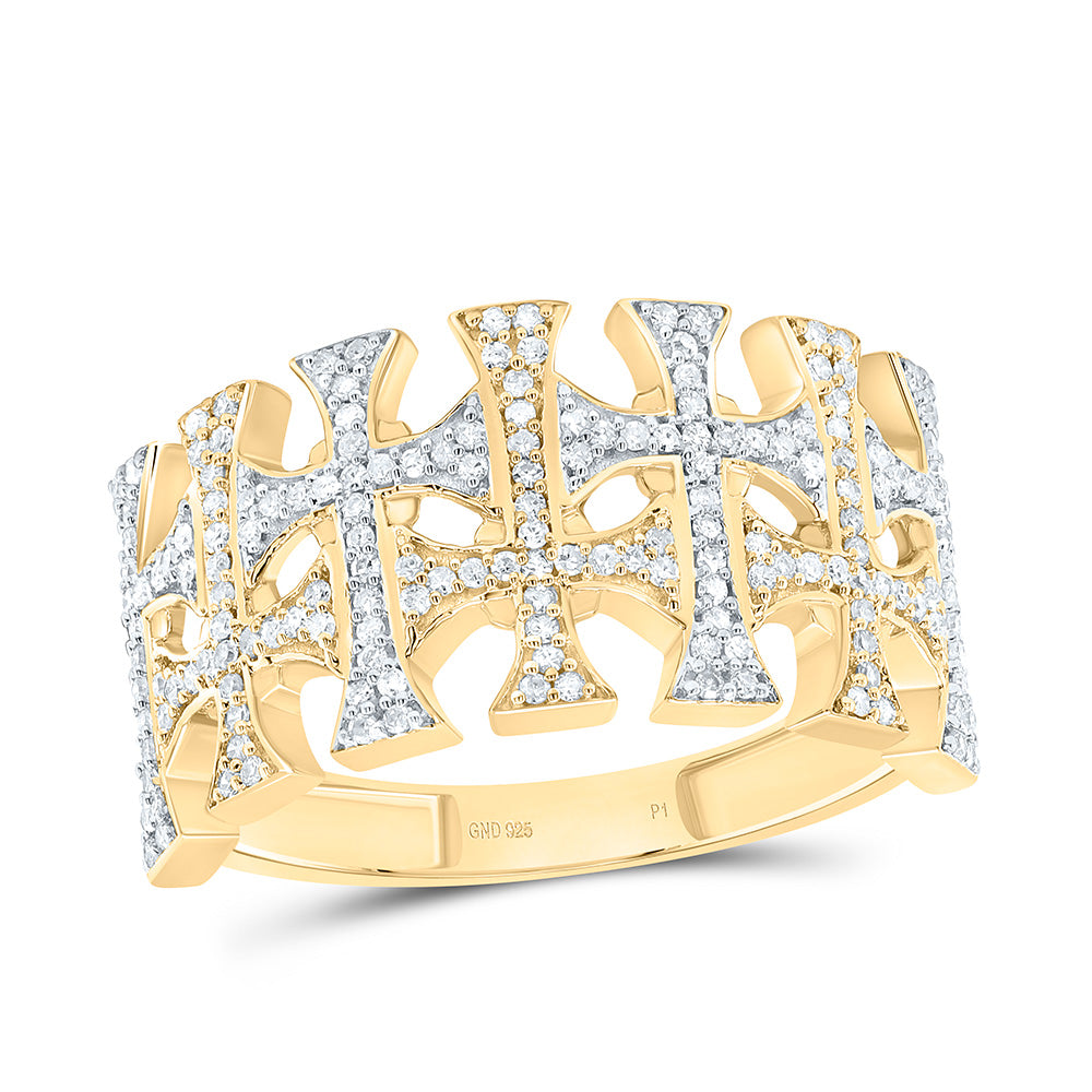 3/8Ct-Dia P1 Gift Crome Cross Mens Ring