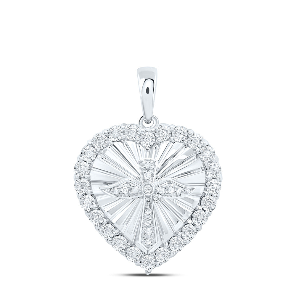1/6Ctw-Nat Dia P3 Gift Heart Cross Pendant