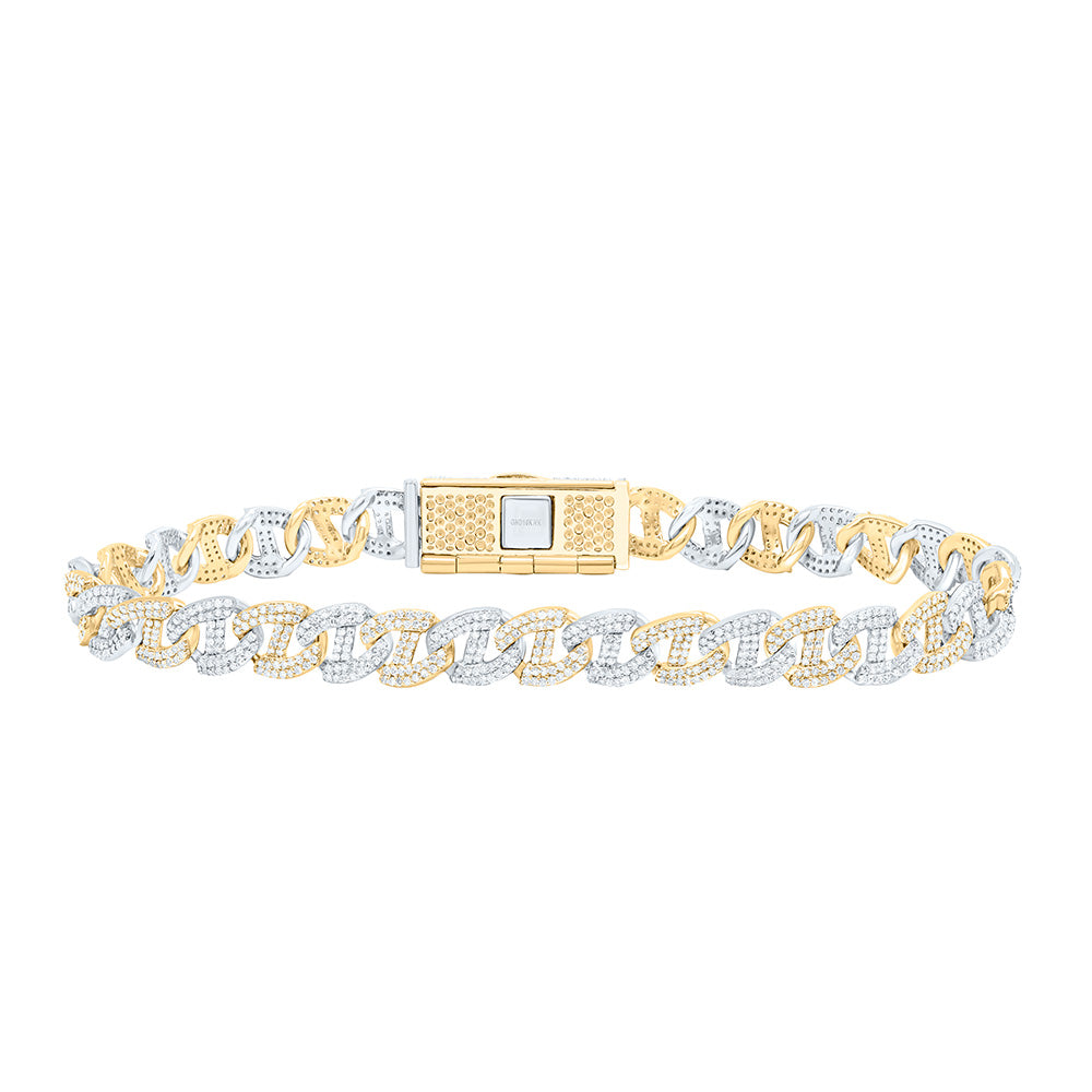 4Ctw-Nat Dia Nk 8 Mm Two Tone Cuban Mens Bracelet (8 Inch)