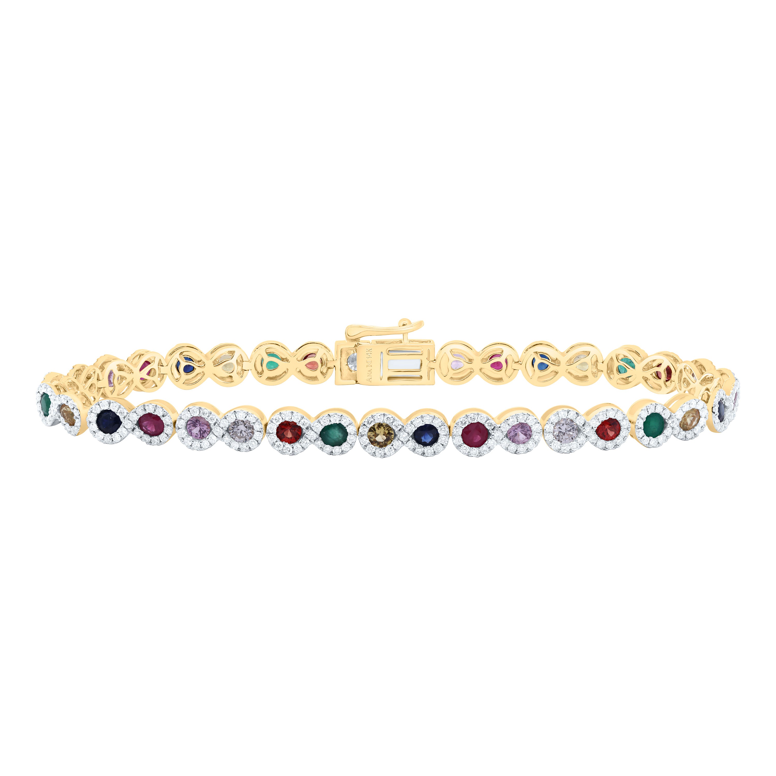 1 7/8Ctw-Nat Diamond Ana M 2 3/4Ctw-Rd-Nat Gem Multi Clr Sapphire Bracelet (7 Inch)