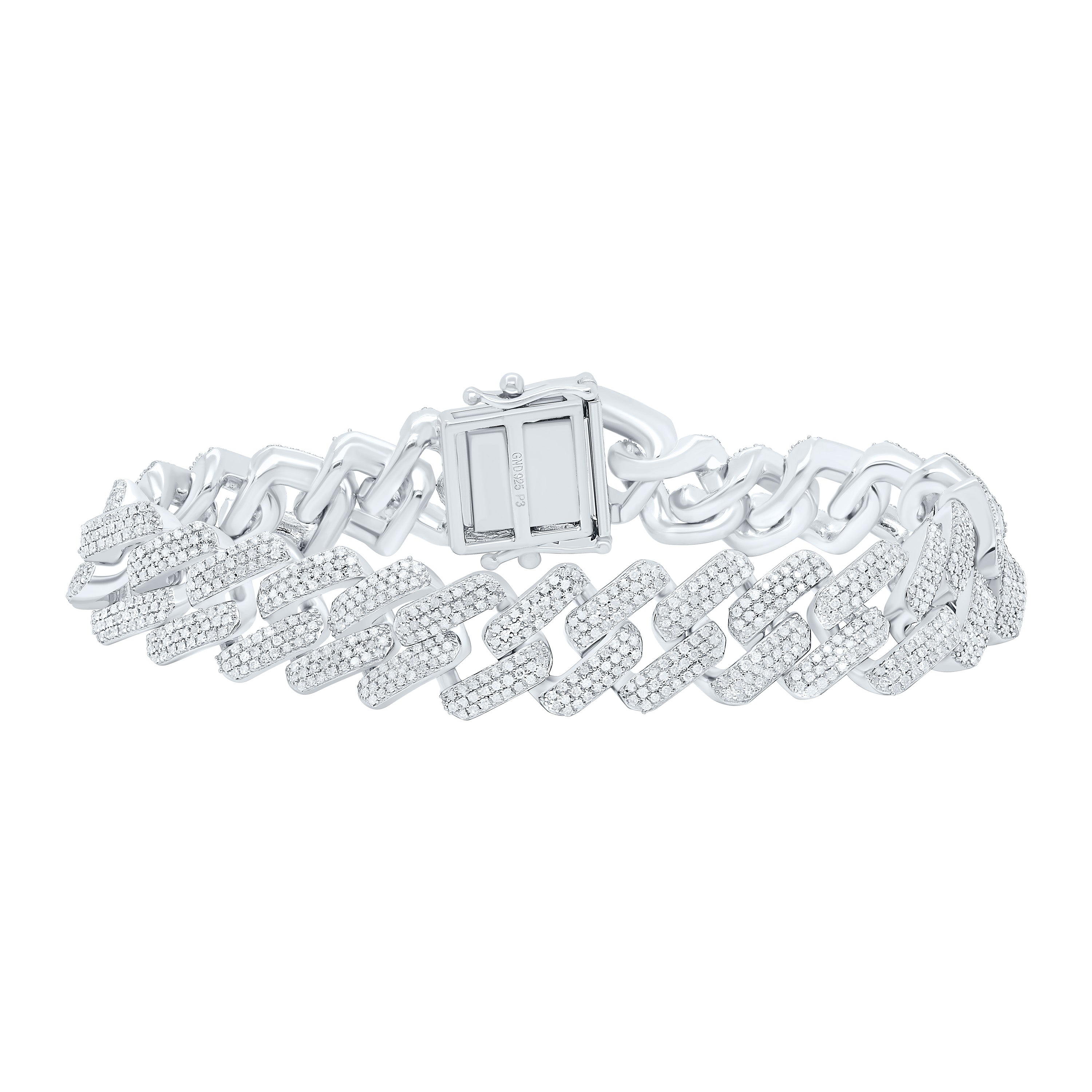 4Ctw-Nat Dia P3 (14 Mm) Cuban Men'S Bracelet (8 Inch)