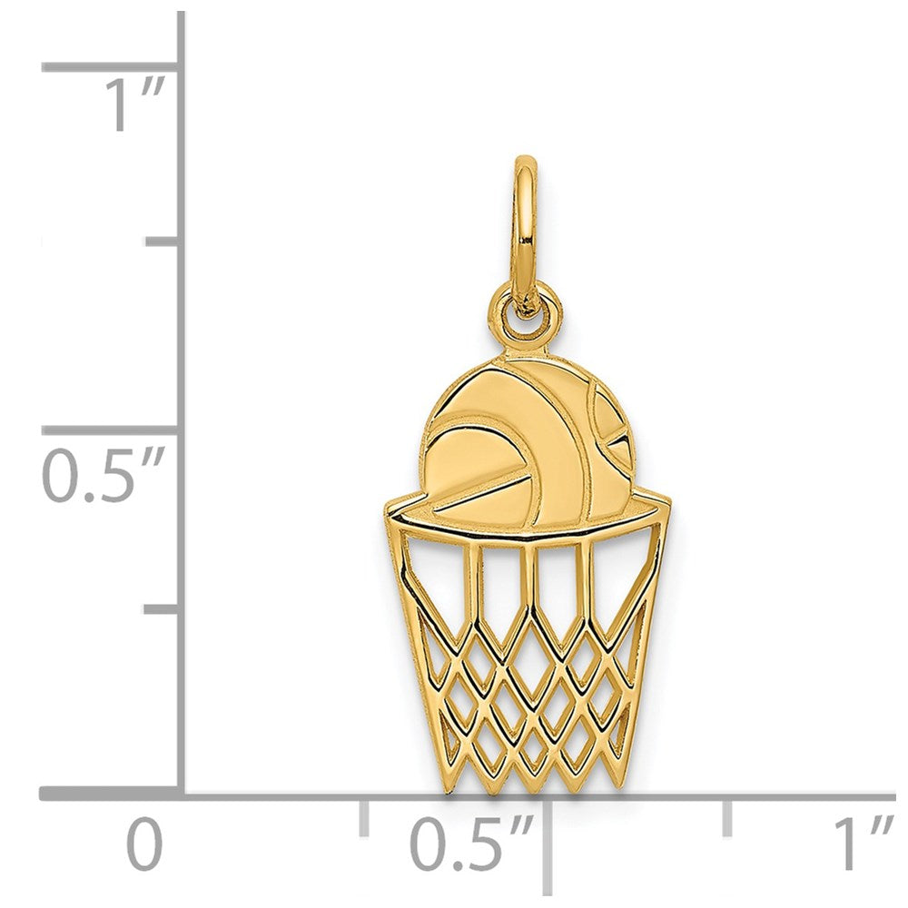 14k Yellow Gold 10 mm Basketball in Net Charm (0.8 grams)