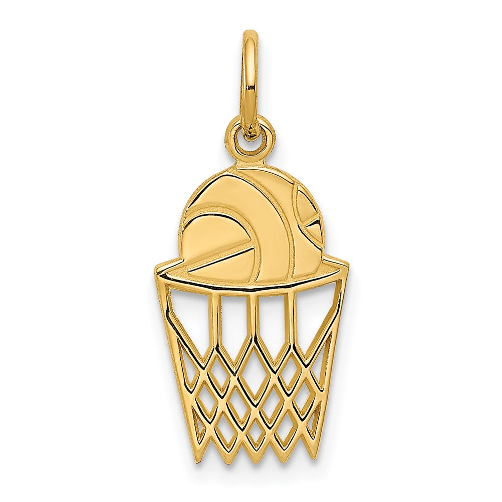14k Yellow Gold 10 mm Basketball in Net Charm (0.8 grams)