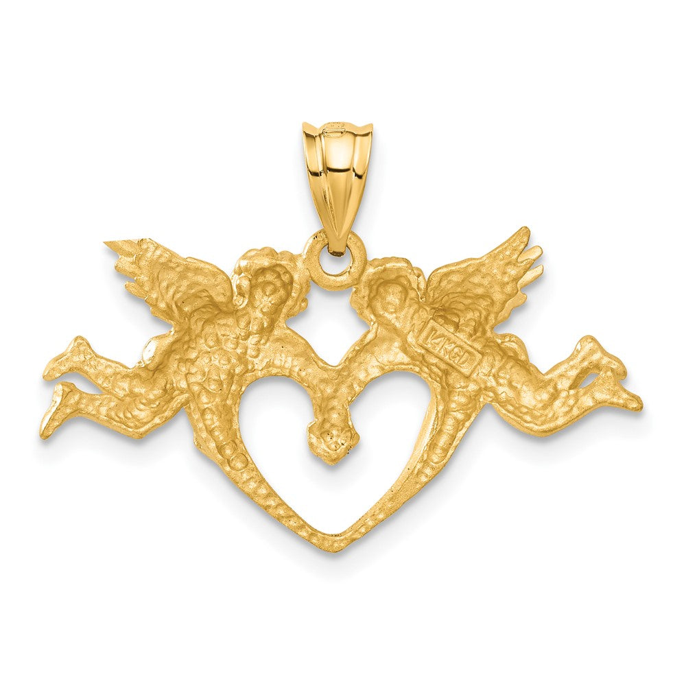 14k Yellow Gold 30 mm Satin Angels Heart Pendant (3.39 grams)