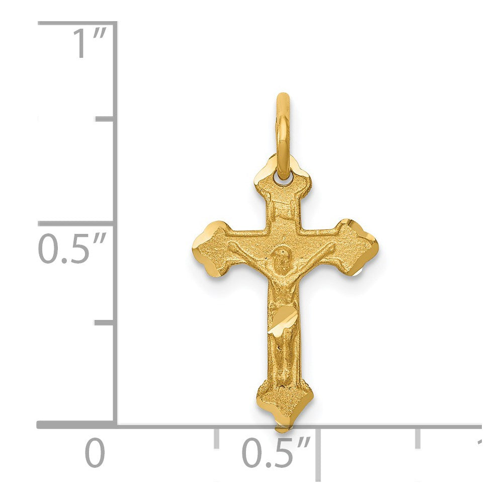 14k Yellow Gold 12 mm INRI Diamond-cut Jesus Crucifix Charm (0.64 grams)