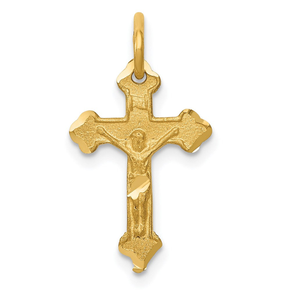 14k Yellow Gold 12 mm INRI Diamond-cut Jesus Crucifix Charm (0.64 grams)