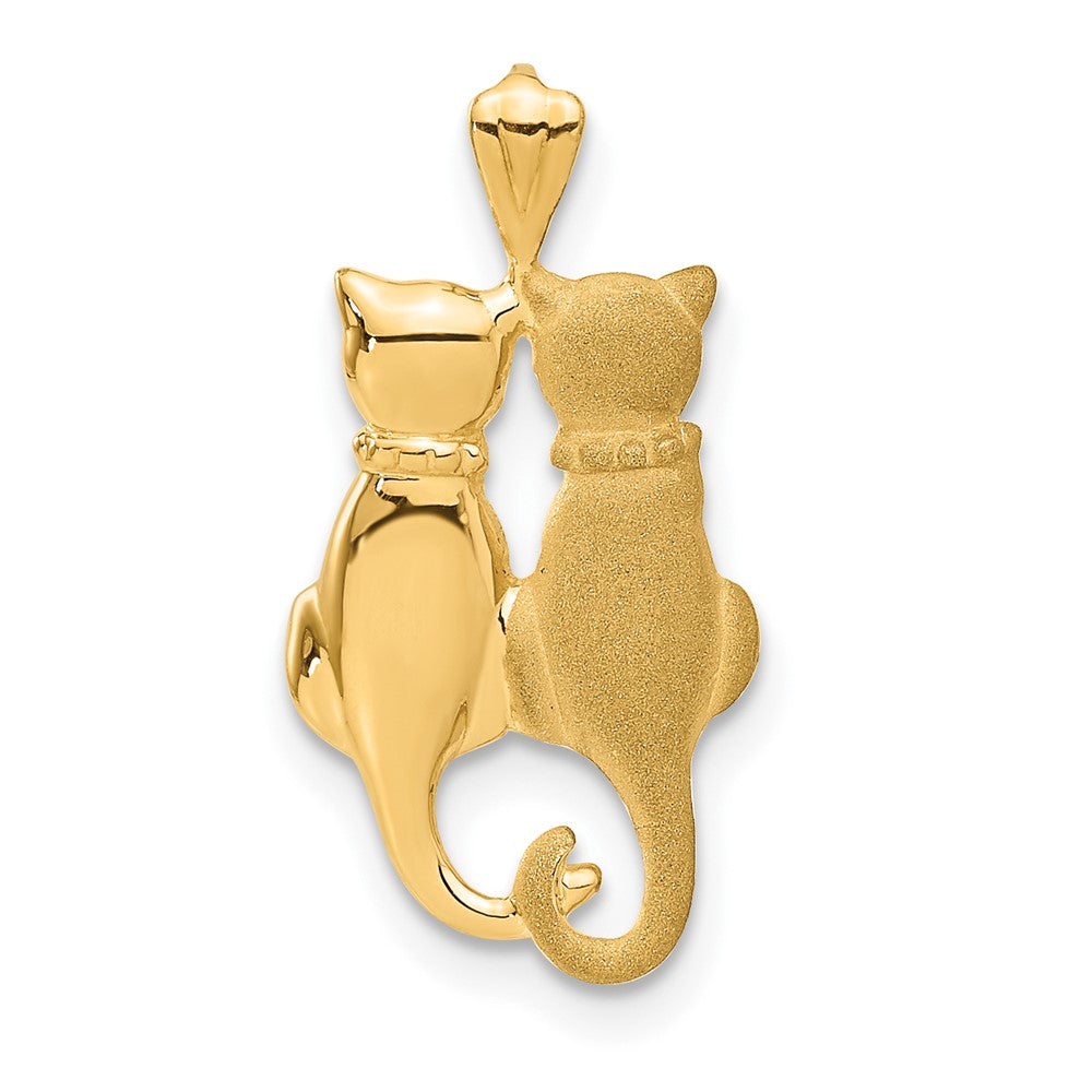 14k Yellow Gold 12 mm Satin and Polished Cats Pendant (0.98 grams)