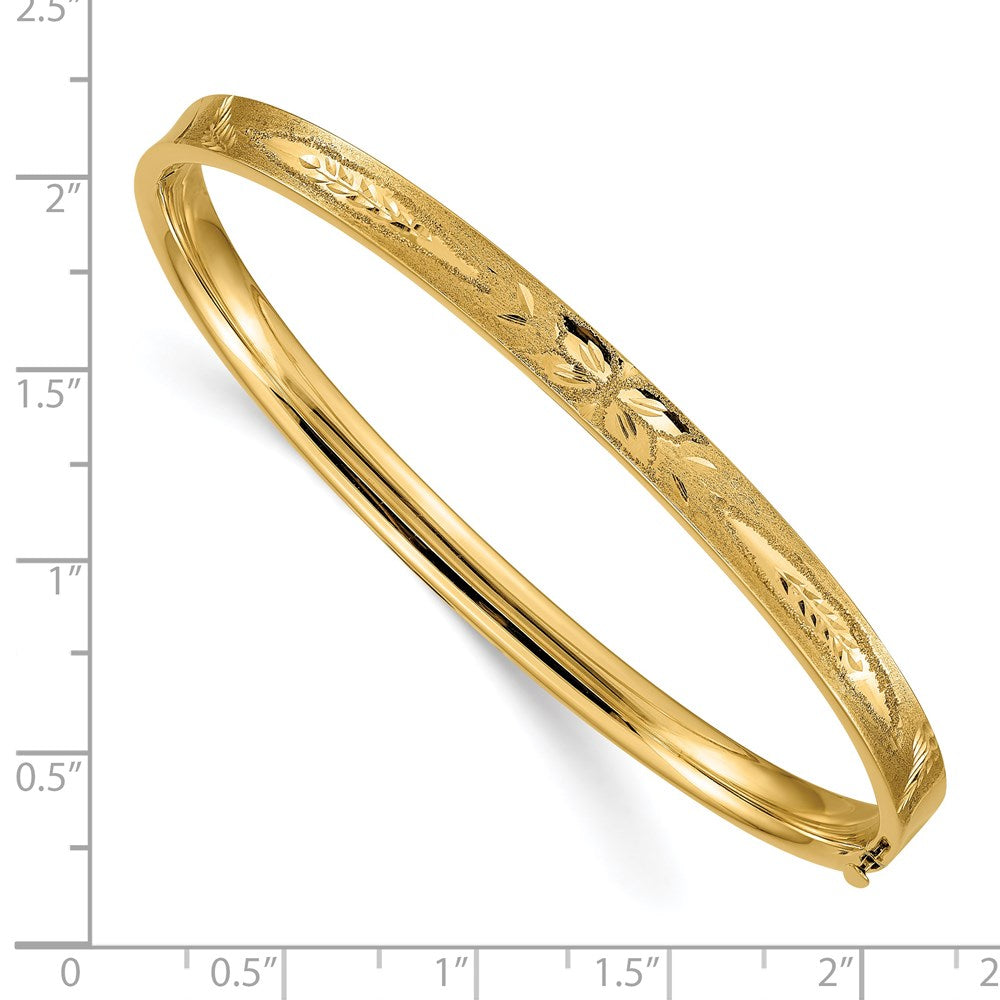 14k Yellow Gold 5 mm 3/16 Diamond-cut Concave Hinged Bangle Bracelet (5.98 grams)