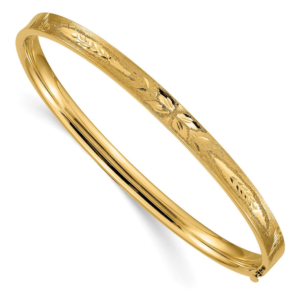 14k Yellow Gold 5 mm 3/16 Diamond-cut Concave Hinged Bangle Bracelet (5.98 grams)
