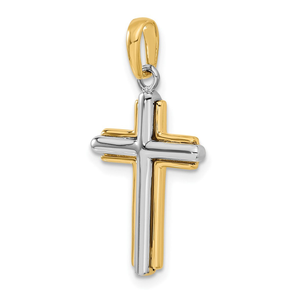 14k Two-tone 16 mm Cross Pendant (2.12 grams)