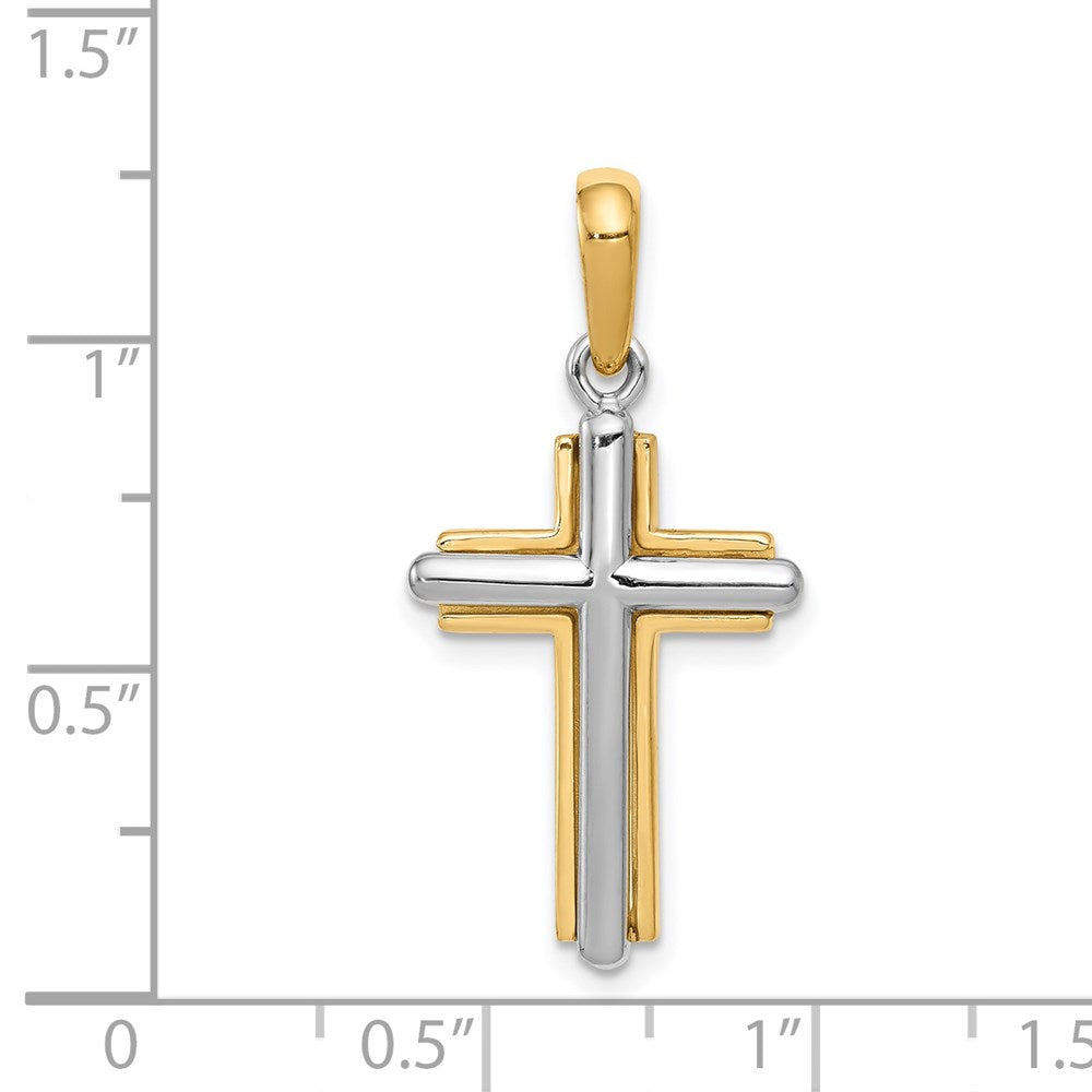 14k Two-tone 16 mm Cross Pendant (2.12 grams)