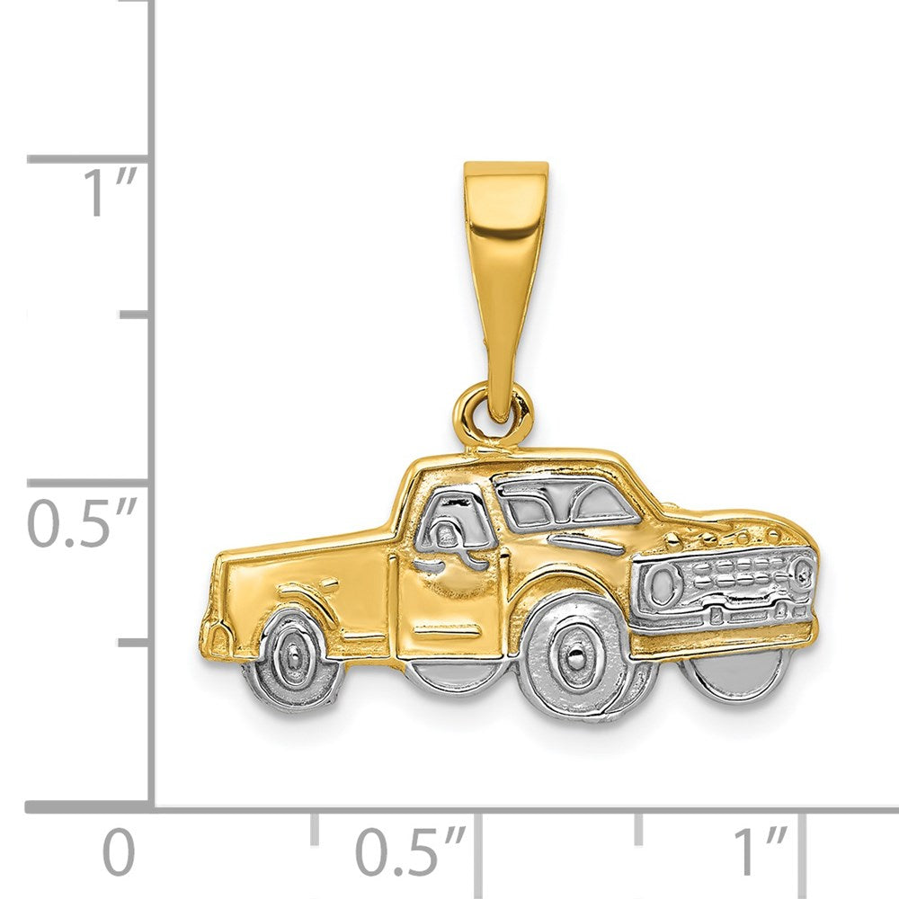 14k Yellow & Rhodium 25 mm Pick-up Truck Pendant (1.77 grams)