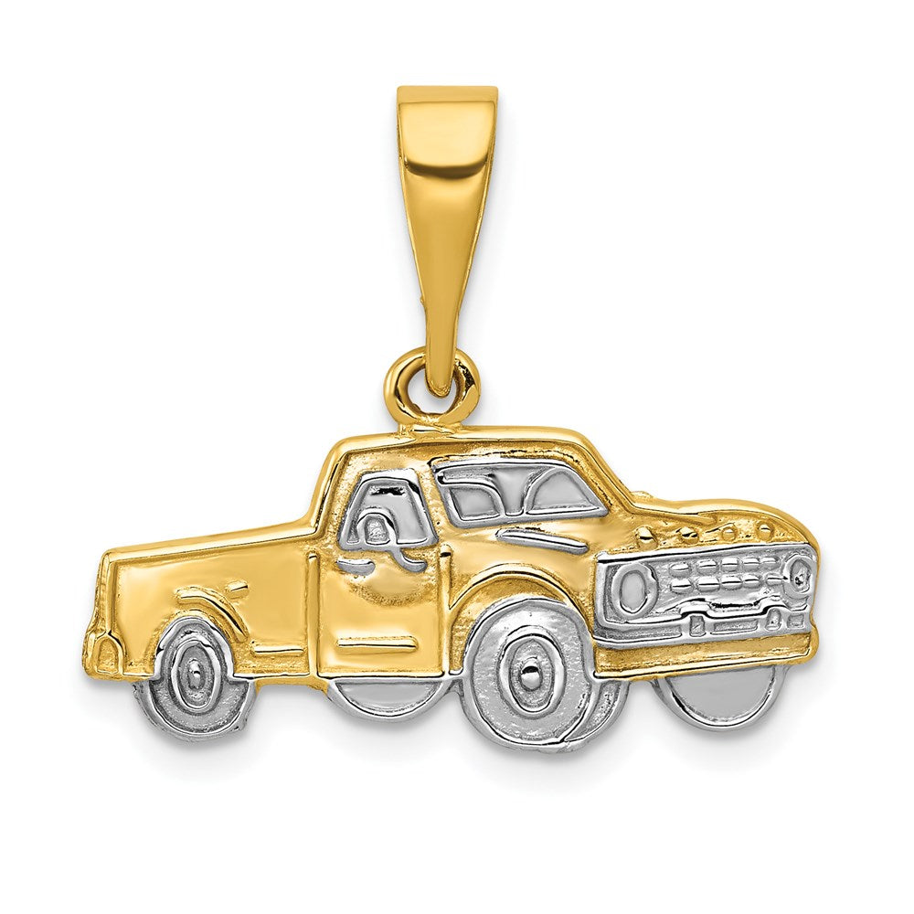14k Yellow & Rhodium 25 mm Pick-up Truck Pendant (1.77 grams)