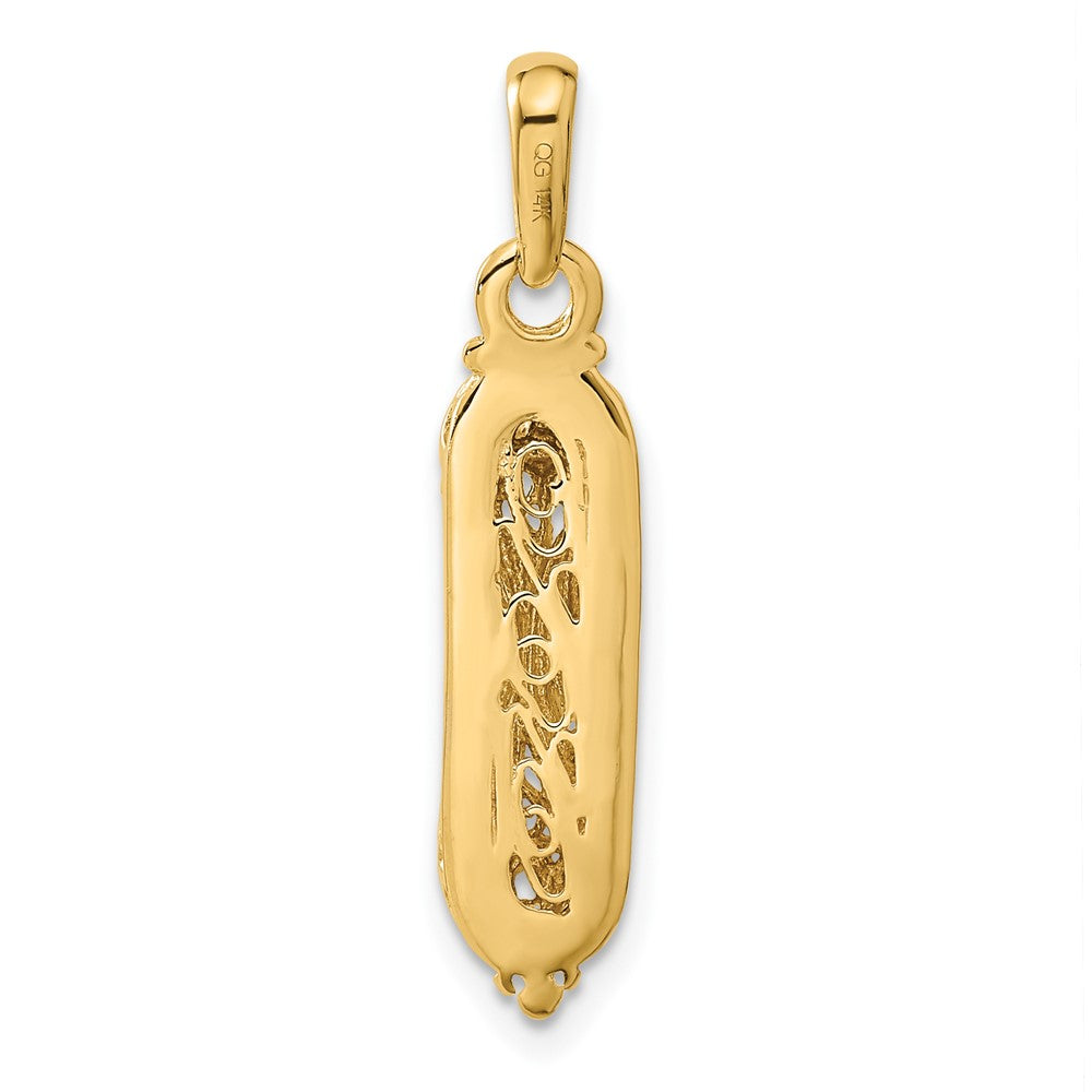 14k Yellow & Rhodium 7 mm Mezuzah W/Shin Charm (2.34 grams)